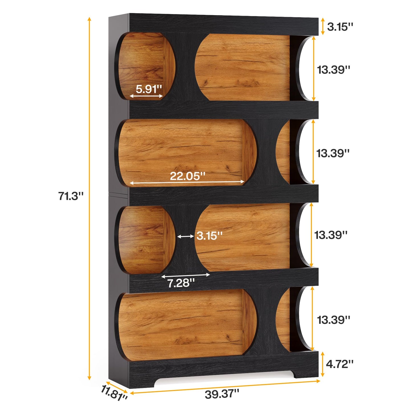 71"Tall Bookcase, 4-Tier S-Shaped Bookshelf, Wood Decorative Storage Shelving, Modern Freestanding Display Shelves