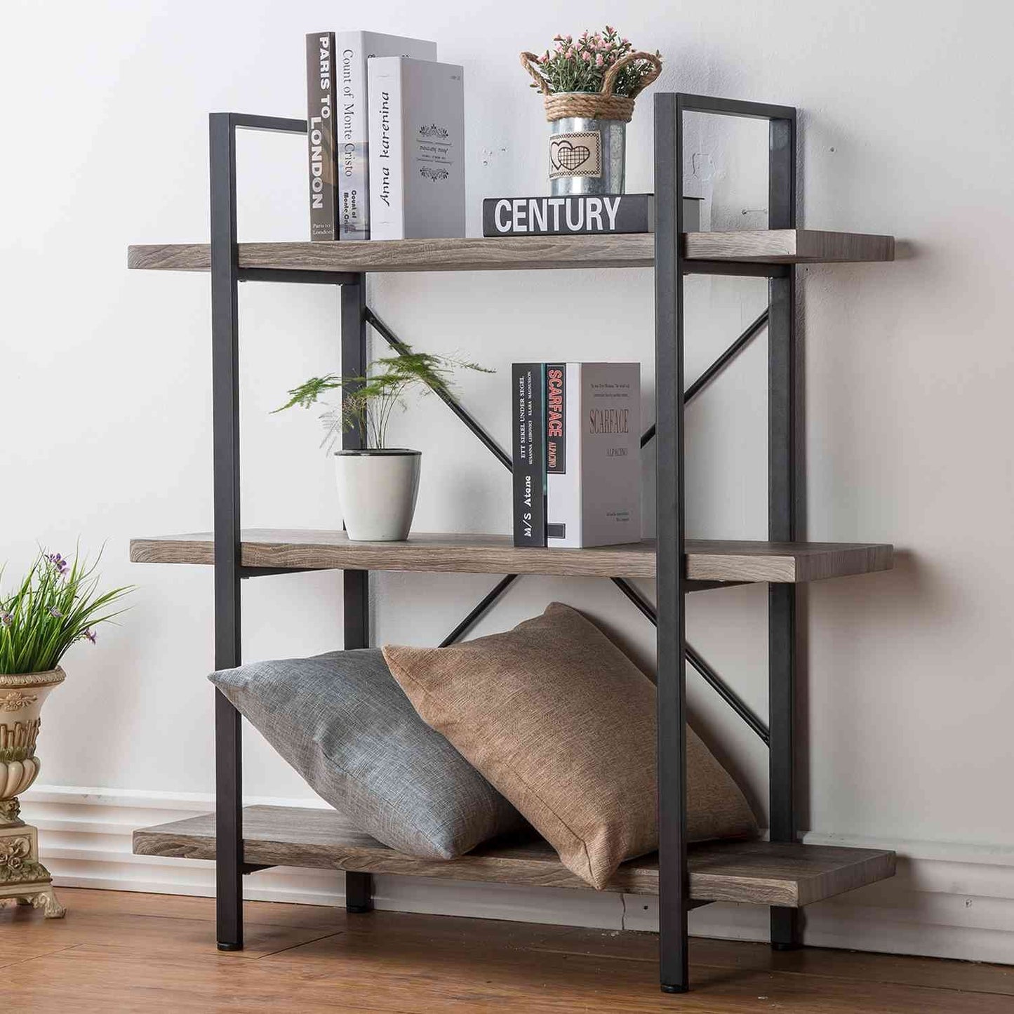 HSH Tall Bookcases and Book Shelves 6 Shelf, Metal Wooden Book Shelf and Storage Rack, Modern Etagere 6 Tier Bookshelf, Farmhouse Large Display Bookshelves for Bedroom Living Room Office, Rustic Oak