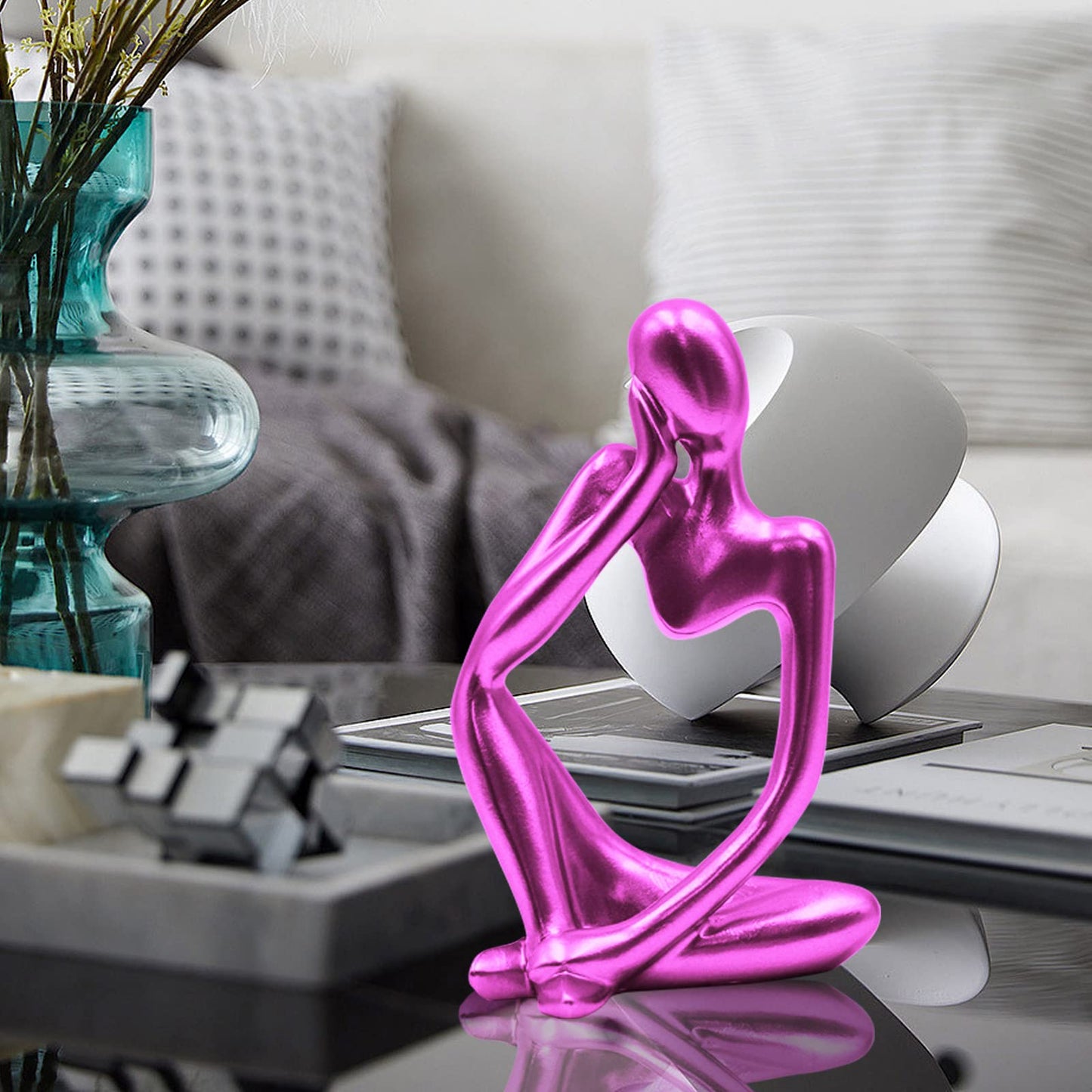 Thinker Sculptures, Sandstone Resin Thinker Statue Ornaments, Abstract Style Housewarming Gifts, Living Room Dining Desk Decorations (Right, Small)