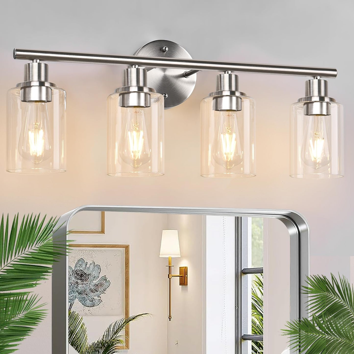 3-Light Bathroom Light Fixtures, Black Modern Vanity Lights with Clear Glass Shade, Bathroom Wall Lamp