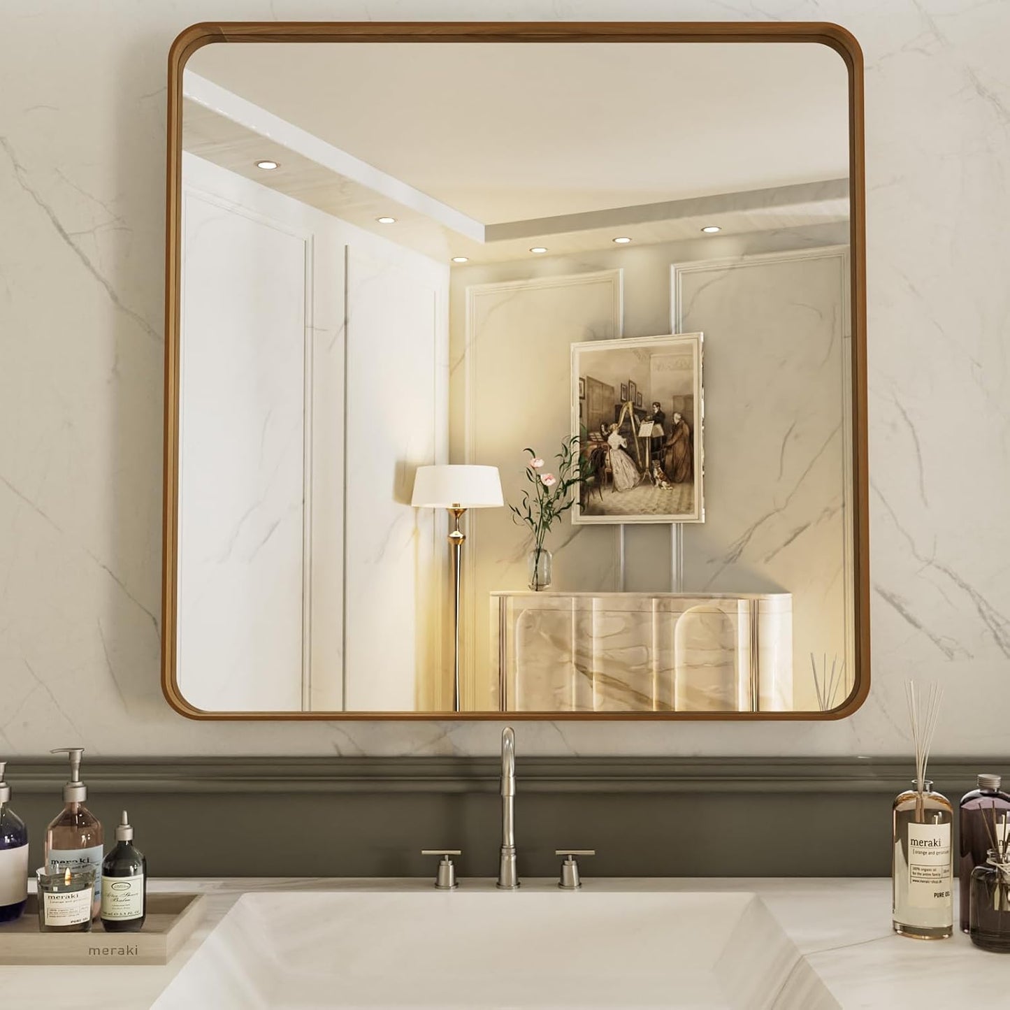 LOAAO Black Metal Framed Bathroom Mirror for Wall, 24X36 Inch Rounded Rectangle Mirror, Matte Black Bathroom Vanity Mirror Farmhouse, Anti-Rust, Hangs Horizontally or Vertically