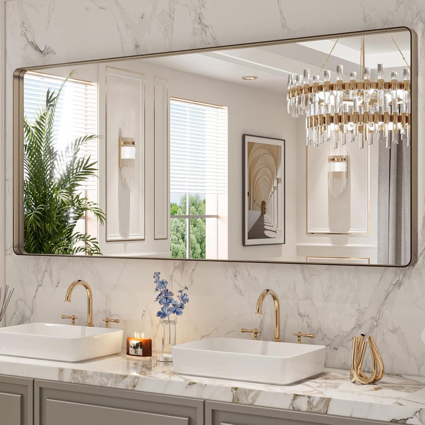 LOAAO Black Metal Framed Bathroom Mirror for Wall, 24X36 Inch Rounded Rectangle Mirror, Matte Black Bathroom Vanity Mirror Farmhouse, Anti-Rust, Hangs Horizontally or Vertically