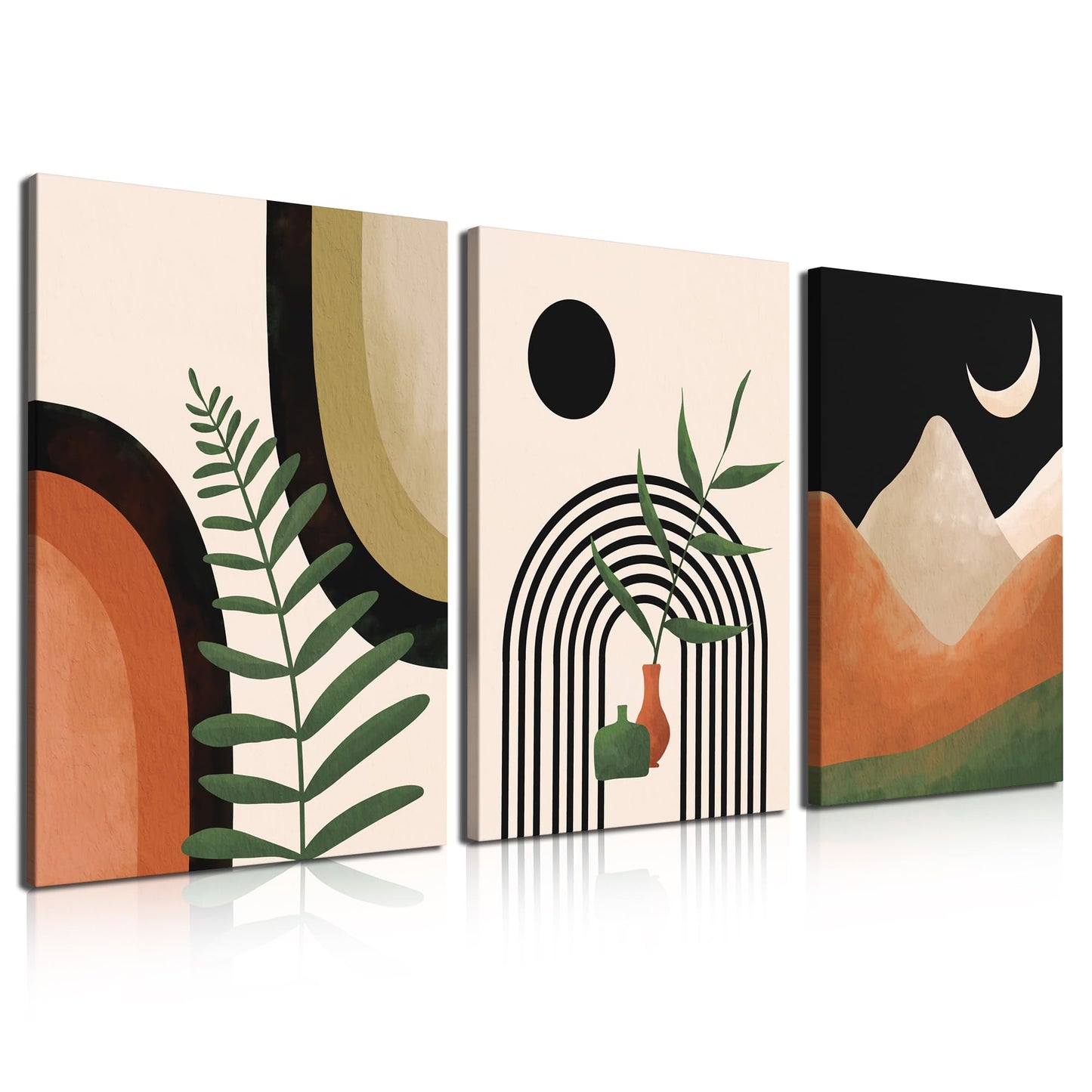 Gisipameis Framed Boho Wall Art Set of 3, Mid Century Modern Decor, Minimalist Black Beige Botanical Bathroom Wall Art 12" x 16" Canvas Prints Ready To Hang for Bedroom Living Room