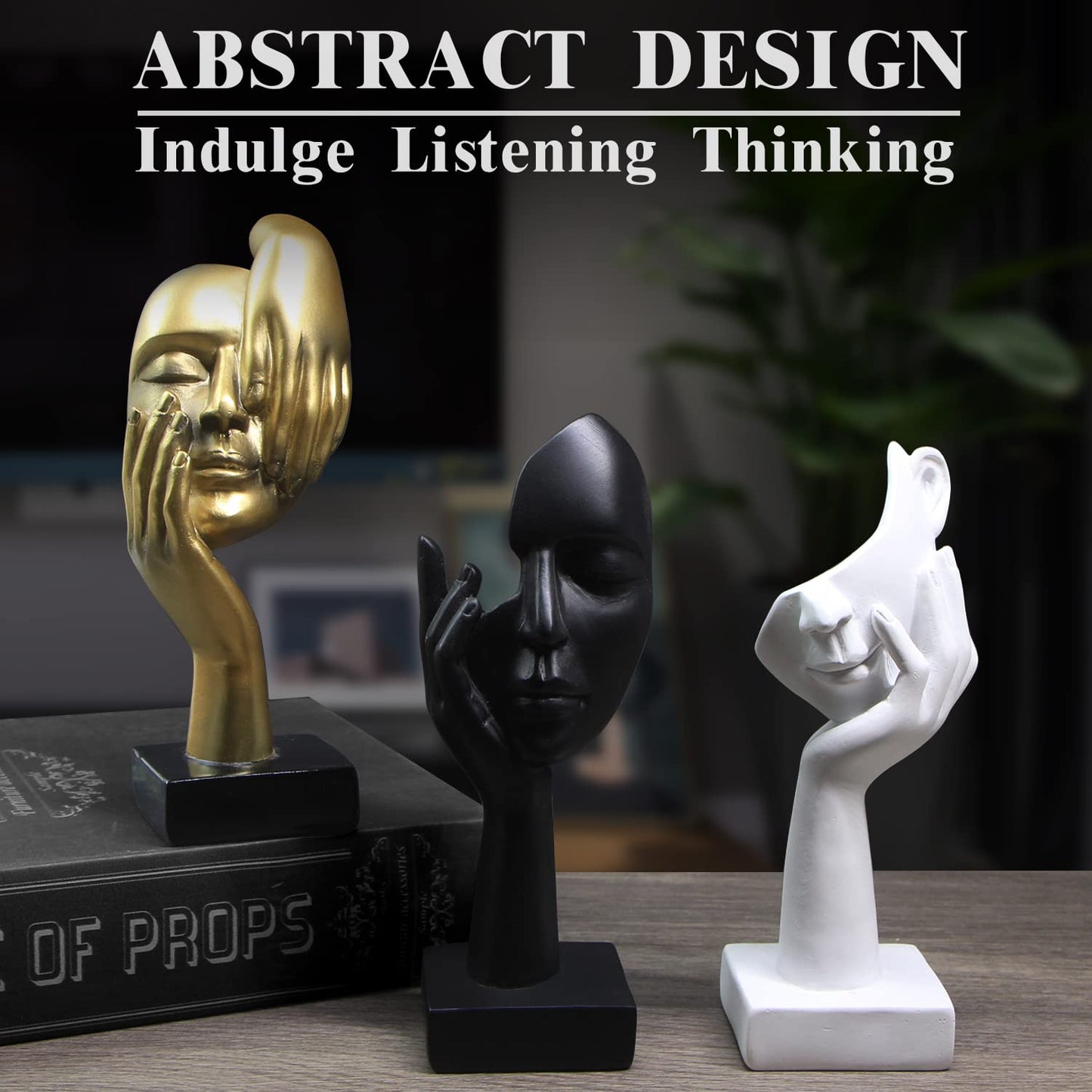 3 Pcs Thinker Statue, Silence is Gold Abstract Art Figurine, No Hear No See No Speak Modern Home Resin Sculptures Decorative Objects