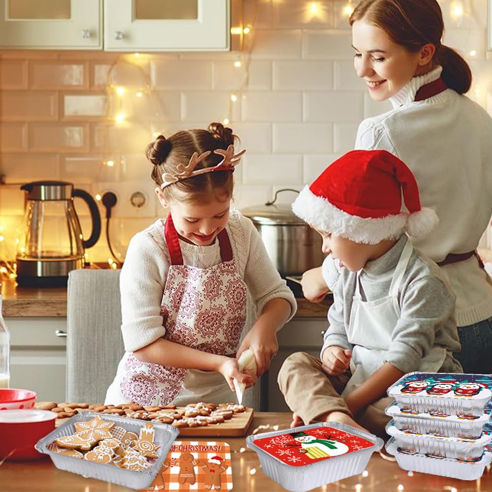 36PCS Thanksgiving Food Containers 9 Styles Fall Foil storage Containers with Lids Aluminum Disposable Leftover Cookie Tin Pans for Holiday Gift Giving Party Supplies