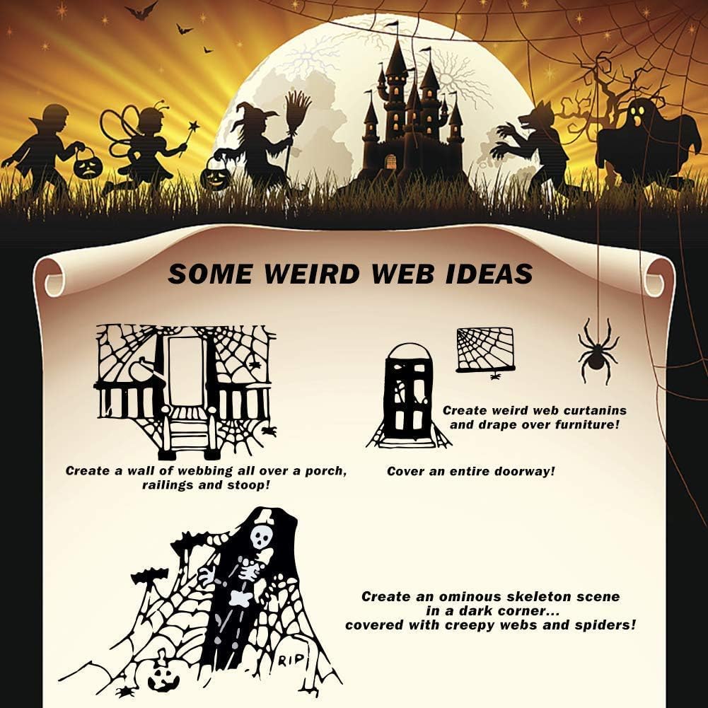 1000 sqft Spider Webs Halloween Decorations Bonus with 30 Fake Spiders, Super Stretch Cobwebs for Halloween Indoor and Outdoor Party Supplies