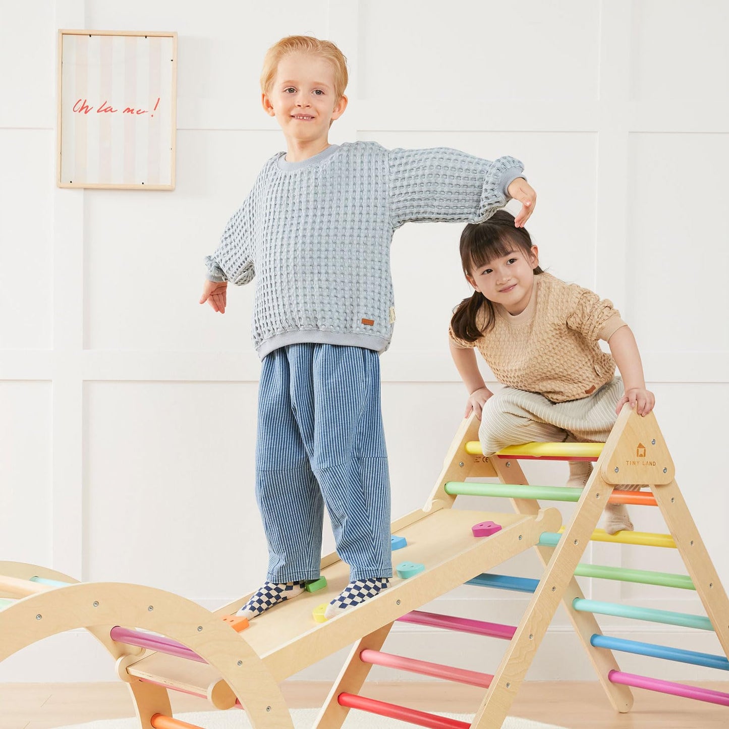 7-in-1 Foldable Pikler Triangle Climbing Toys Set for Kids,Baby Indoor Playground Wooden Montessori Climbing Set for Toddler (Natural)