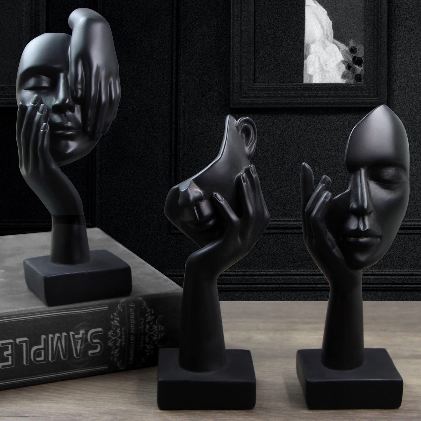 3 Pcs Thinker Statue, Silence is Gold Abstract Art Figurine, No Hear No See No Speak Modern Home Resin Sculptures Decorative Objects