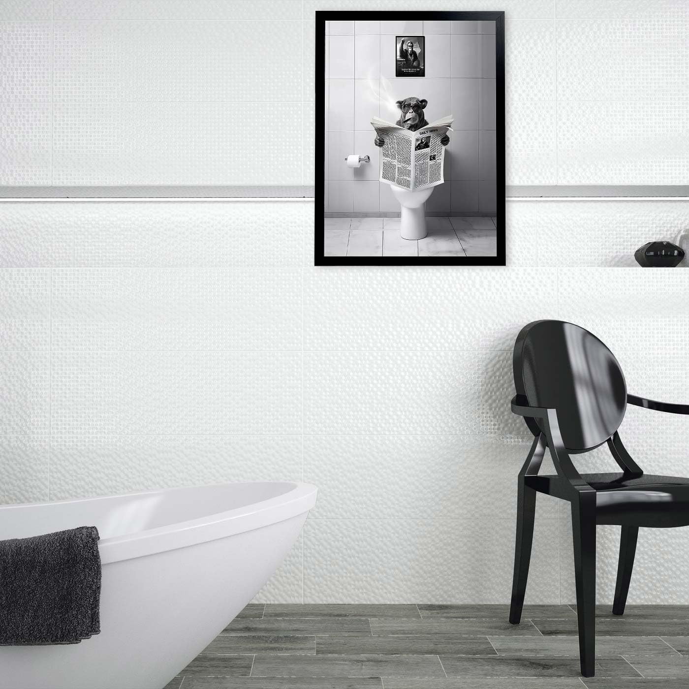 Foduuo Wall Art, Funny Highland Cow Poster, Black Framed, Waterproof, Bathroom Decoration