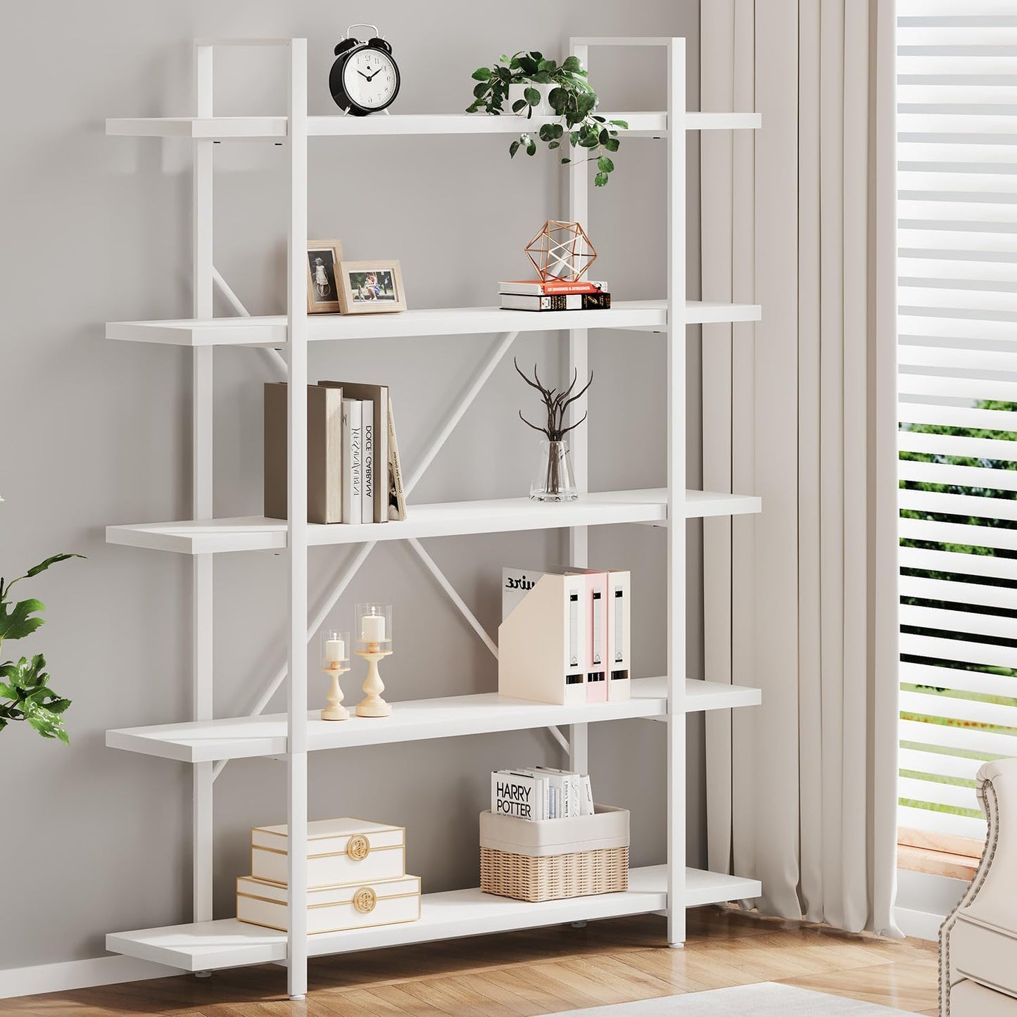HSH Tall Bookcases and Book Shelves 6 Shelf, Metal Wooden Book Shelf and Storage Rack, Modern Etagere 6 Tier Bookshelf, Farmhouse Large Display Bookshelves for Bedroom Living Room Office, Rustic Oak