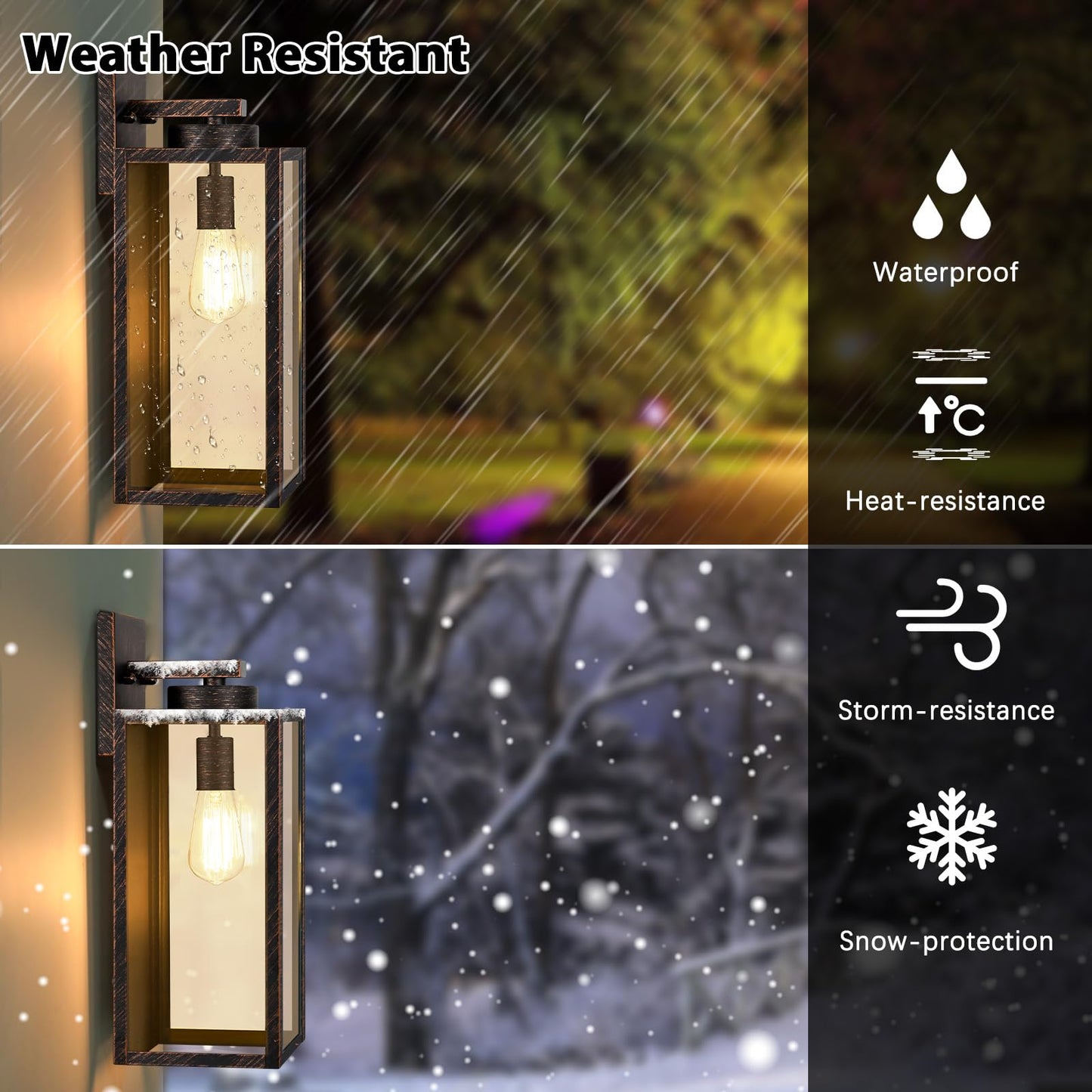 Outdoor Wall Light Fixtures, Exterior Waterproof Wall Lanterns, Porch Sconces Lighting with E26 Sockets & Glass Shades, Modern Matte Black Outside Lights for Patio Front Door Entryway Garage, 2-Pack