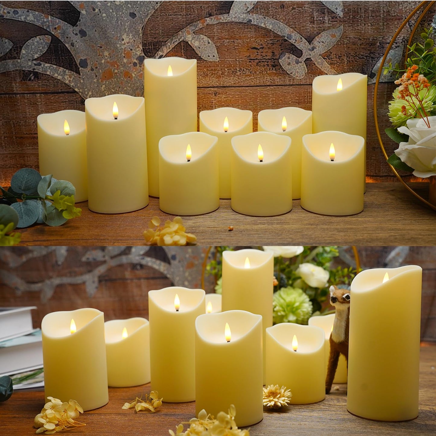 Flameless Candles with Remote, Battery Operated Flickering Flameless Candles, LED Candles with Timer 2/4/6/8H, with Realistic LED Candles Set of 9 (D3 x H 3" 4" 5" 6" 7") (Black)