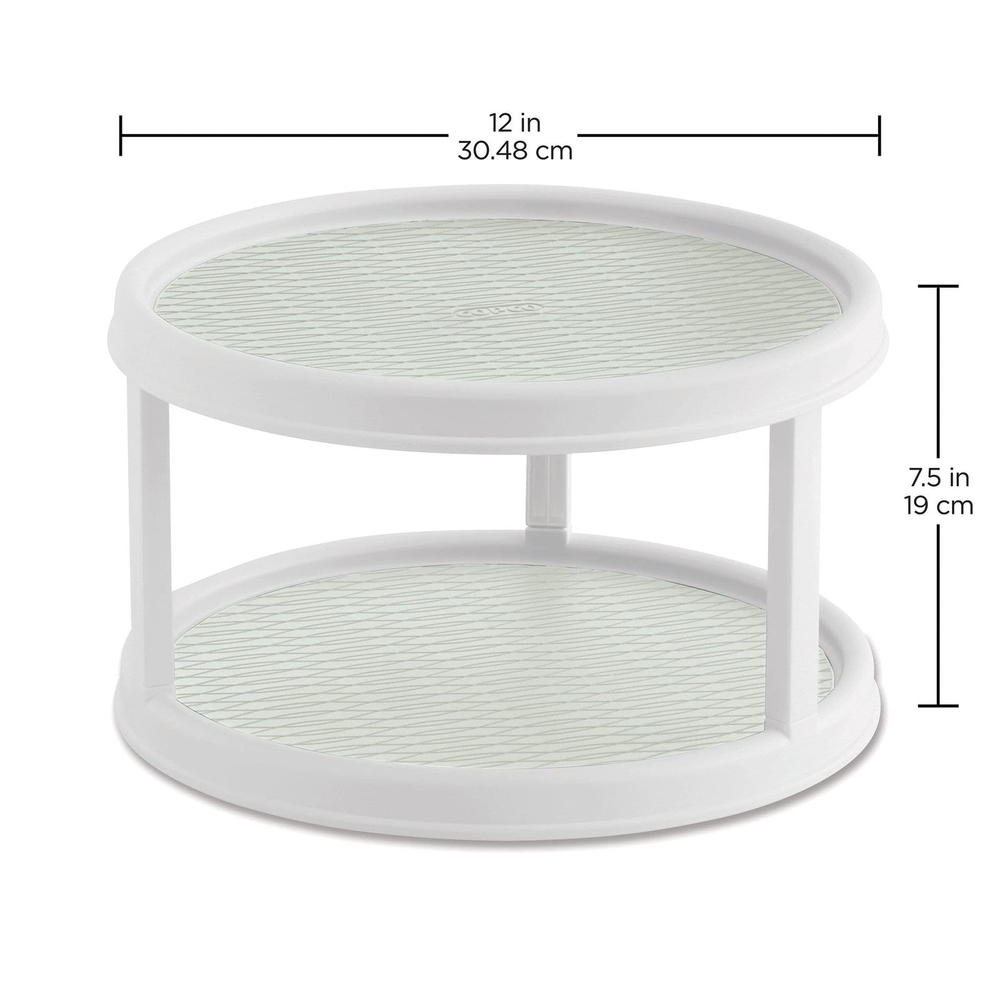 Copco Non-Skid Turntable, storage organizer 2-Tier, 12-Inch, Durable & Easy Clean, White/Gray