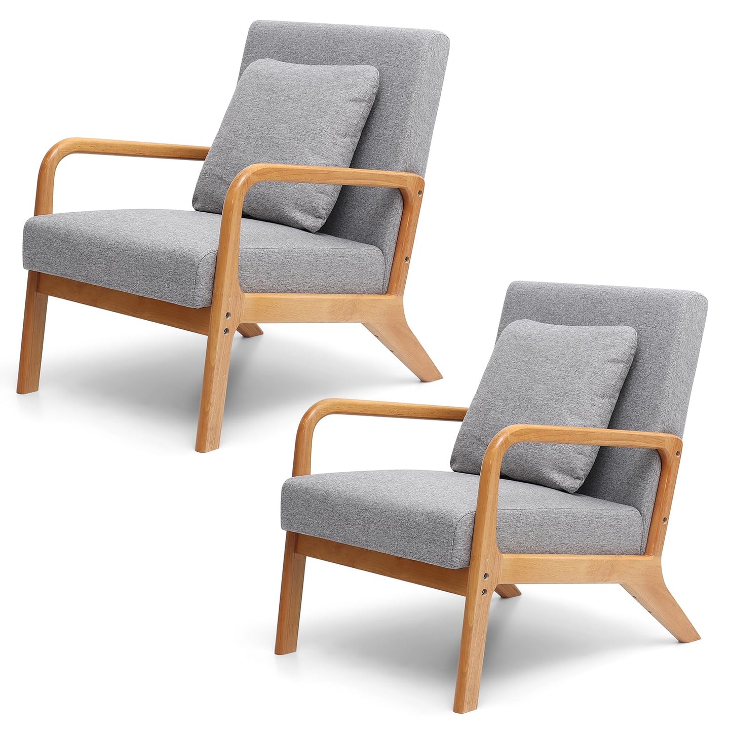 ELUCHANG Mid-Century Modern Accent Chair With Lumbar Pillow, Upholstered Armchair
