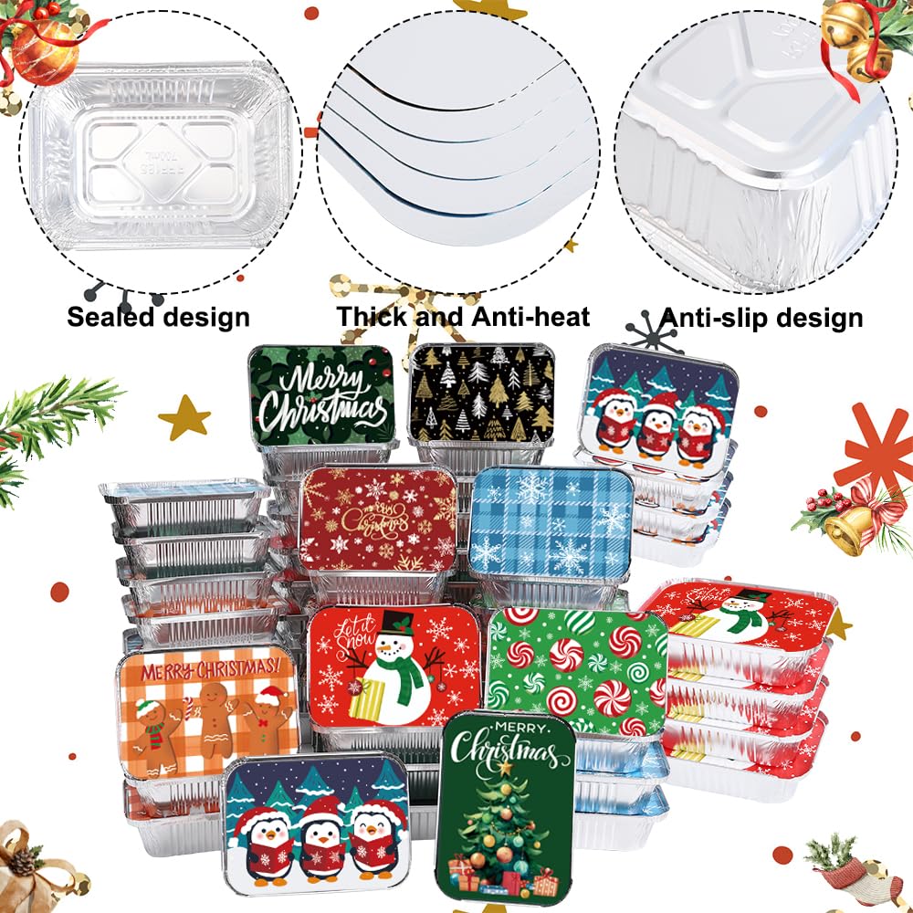 36PCS Thanksgiving Food Containers 9 Styles Fall Foil storage Containers with Lids Aluminum Disposable Leftover Cookie Tin Pans for Holiday Gift Giving Party Supplies
