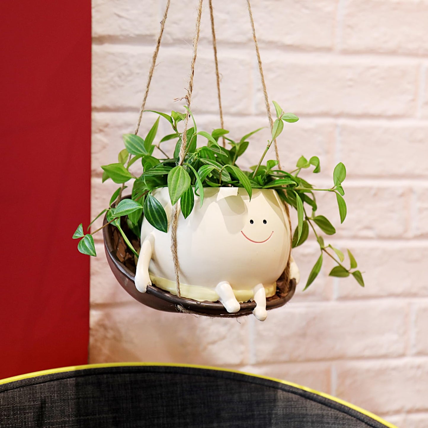 Hanging Swing Chair Planter Pot Smile Face Plant Pot for Indoor Outdoor Plants Cute Head Flower Pots for Succulent String of Pearls Unique Gift on Mother's Day, Birthday, Christmas