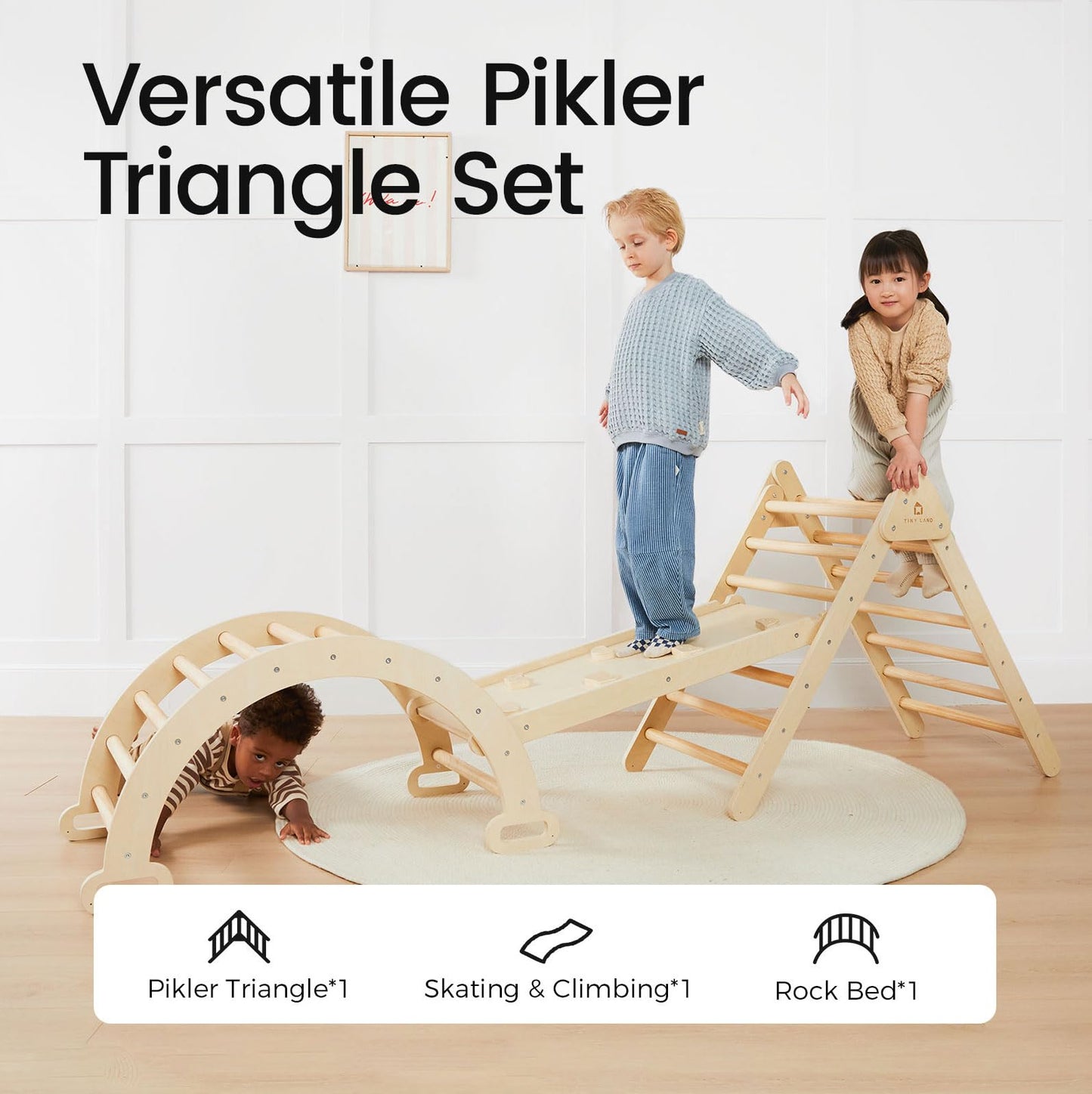 7-in-1 Foldable Pikler Triangle Climbing Toys Set for Kids,Baby Indoor Playground Wooden Montessori Climbing Set for Toddler (Natural)