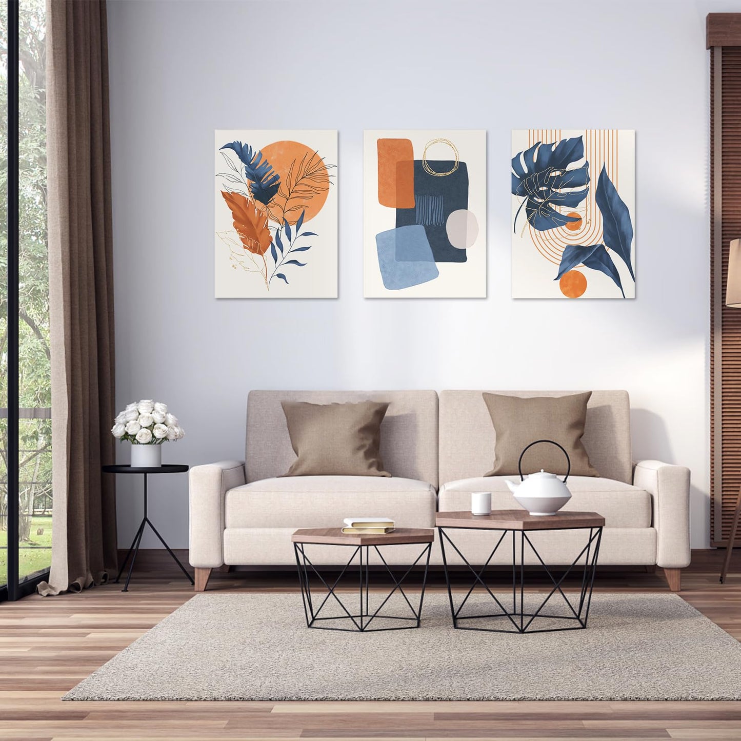Gisipameis Framed Boho Wall Art Set of 3, Mid Century Modern Decor, Minimalist Black Beige Botanical Bathroom Wall Art 12" x 16" Canvas Prints Ready To Hang for Bedroom Living Room