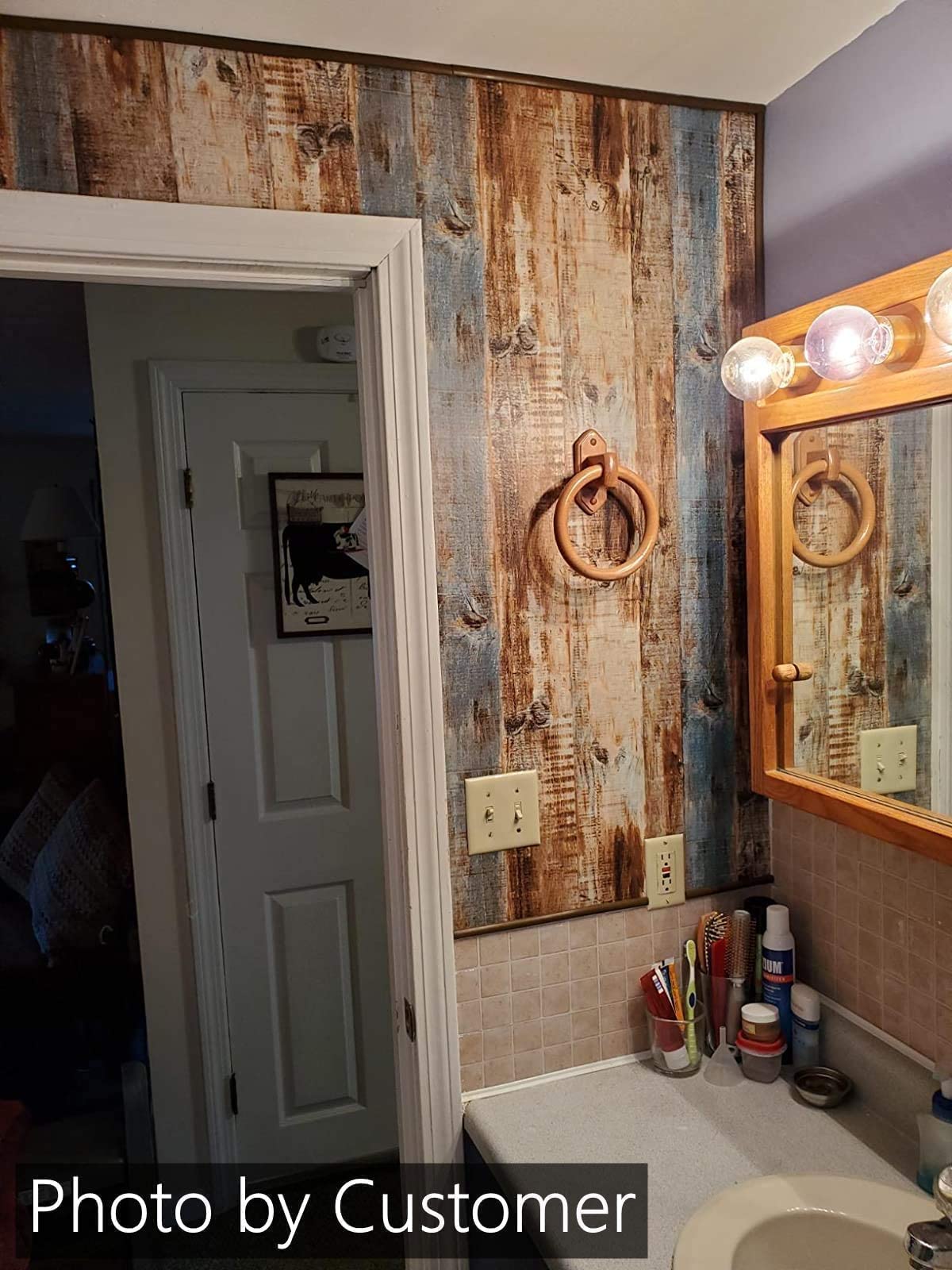 Heroad Peel and Stick Wallpaper Wood Contact Paper 17.3"x78.7" Blue Brown Wood Grain Removable Self Adhesive Wallpaper for Countertop Cabinet Kitchen Backsplash Shiplap