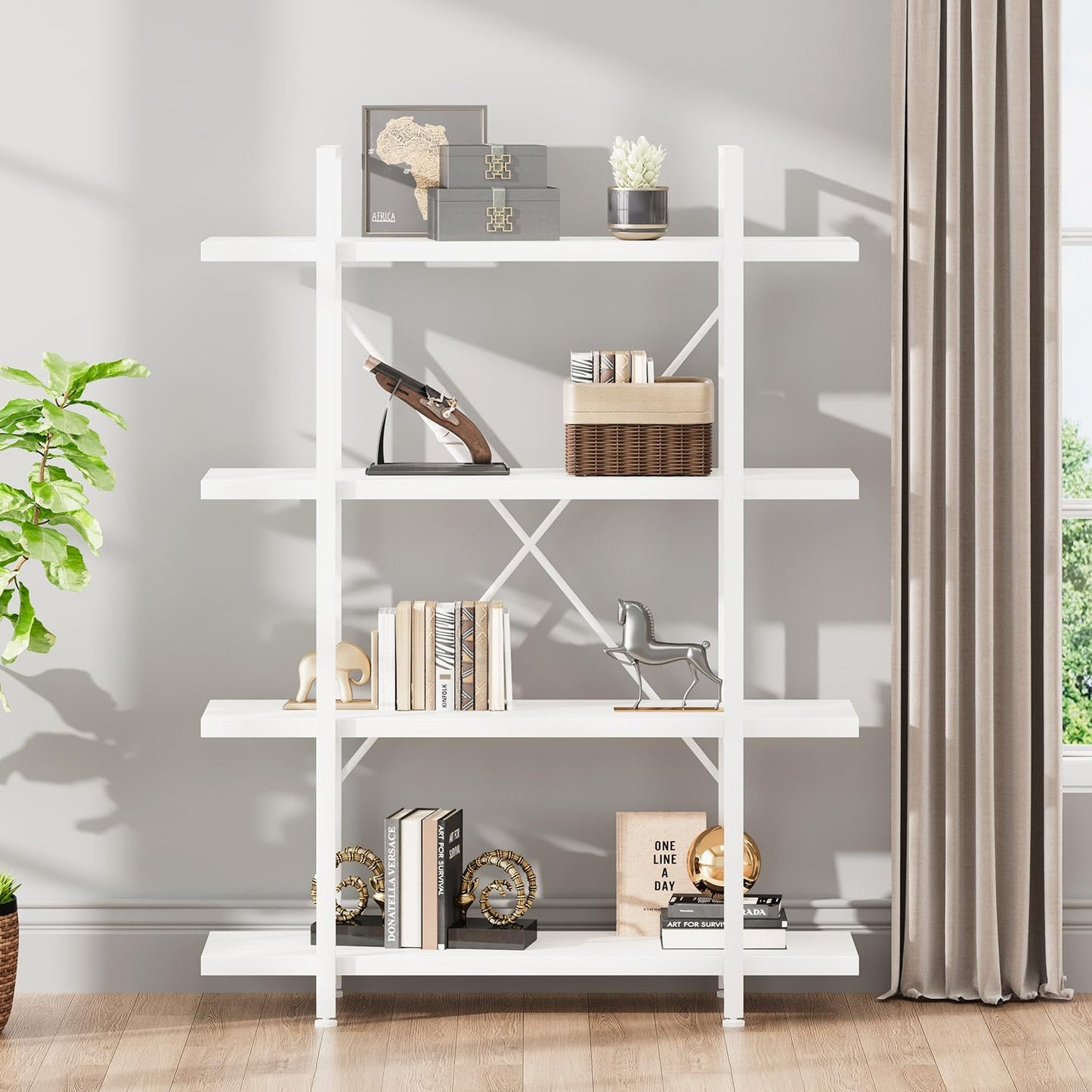 HSH Tall Bookcases and Book Shelves 6 Shelf, Metal Wooden Book Shelf and Storage Rack, Modern Etagere 6 Tier Bookshelf, Farmhouse Large Display Bookshelves for Bedroom Living Room Office, Rustic Oak