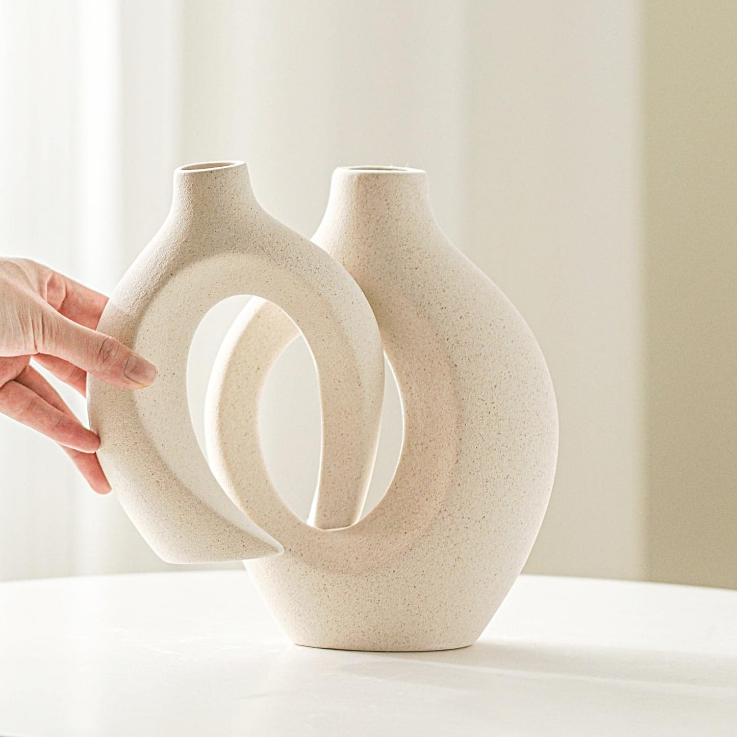 Ceramic Vase Set of 2, Nordic Modern Boho ins Style Decorative Ceramic Aesthetic Flower Vase for Home Decor