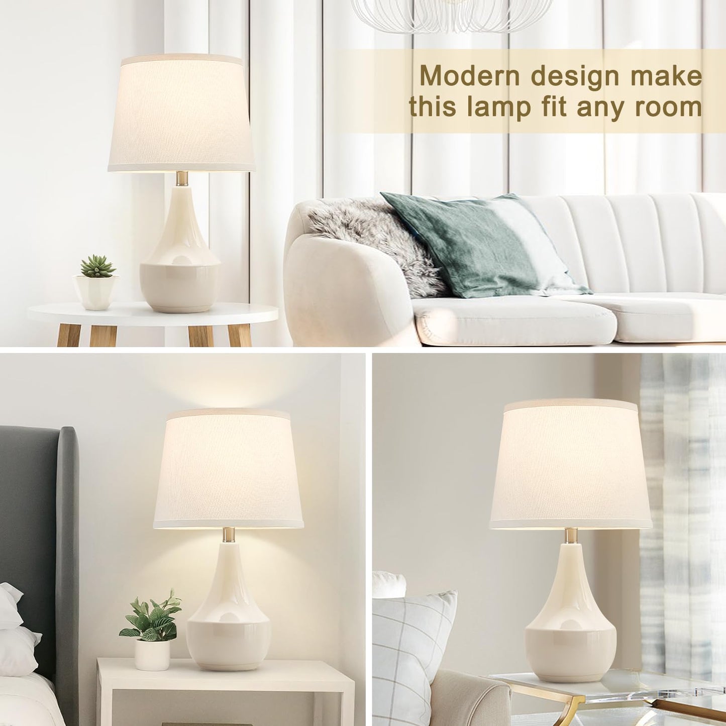 GyroVu Table Lamp Set of 2, 18.63” Ceramic Table Lamp Classic Beside Lamps Nightstand Lamp Modern Lamp for Living Room, Bedroom & Office Rocker Swtich Sage Green-LED Bulbs Included