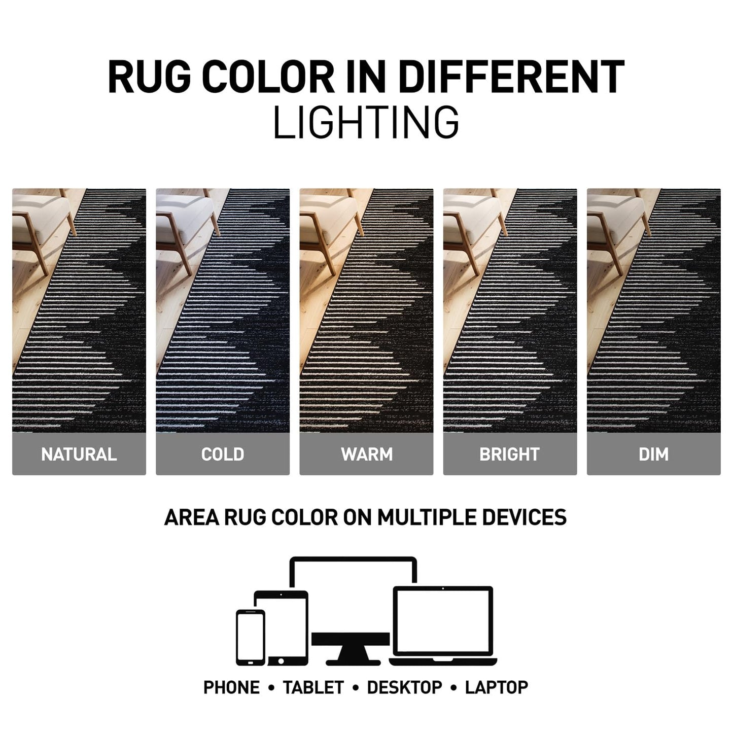 Rugshop Bohemian Stripe Stain Resistant High Traffic Living Room Kitchen Bedroom Dining Home Office Area Rug 5' x 7' Black