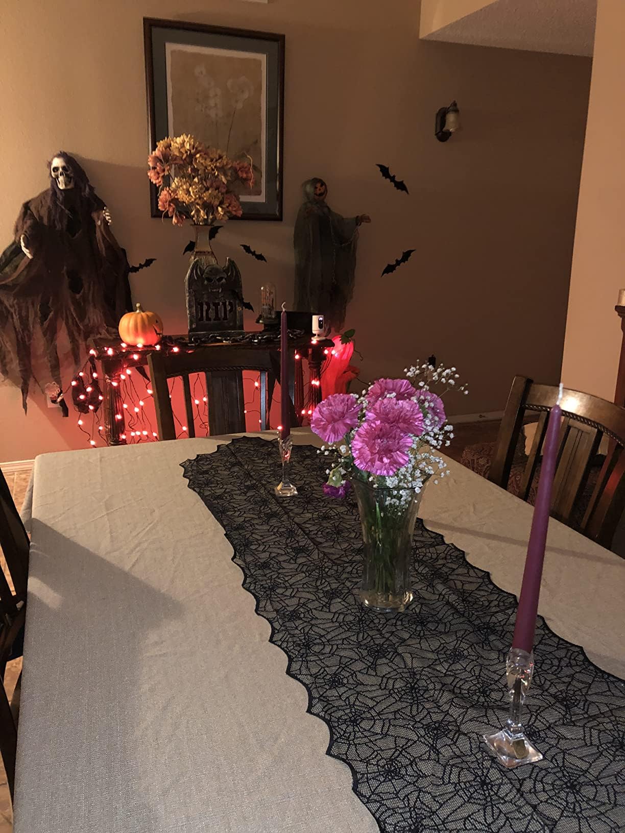 Halloween Table Cloth, Black Spider Web Lace Tablecloth for Rectangle Tables, Gothic Halloween Decor for Masquerade, Scary Movie Nights, Dinner Party Table Decorations 60 x 71 inch