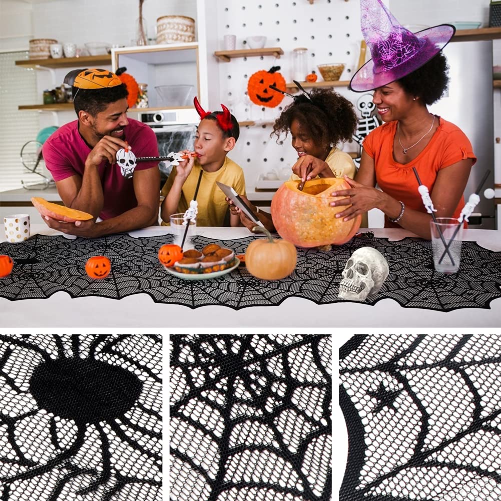 Halloween Table Cloth, Black Spider Web Lace Tablecloth for Rectangle Tables, Gothic Halloween Decor for Masquerade, Scary Movie Nights, Dinner Party Table Decorations 60 x 71 inch