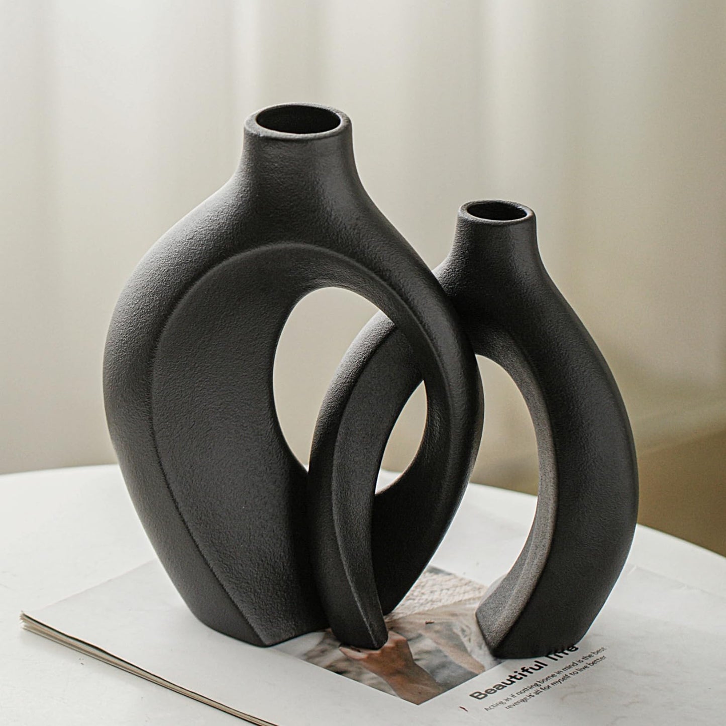 Ceramic Vase Set of 2, Nordic Modern Boho ins Style Decorative Ceramic Aesthetic Flower Vase for Home Decor