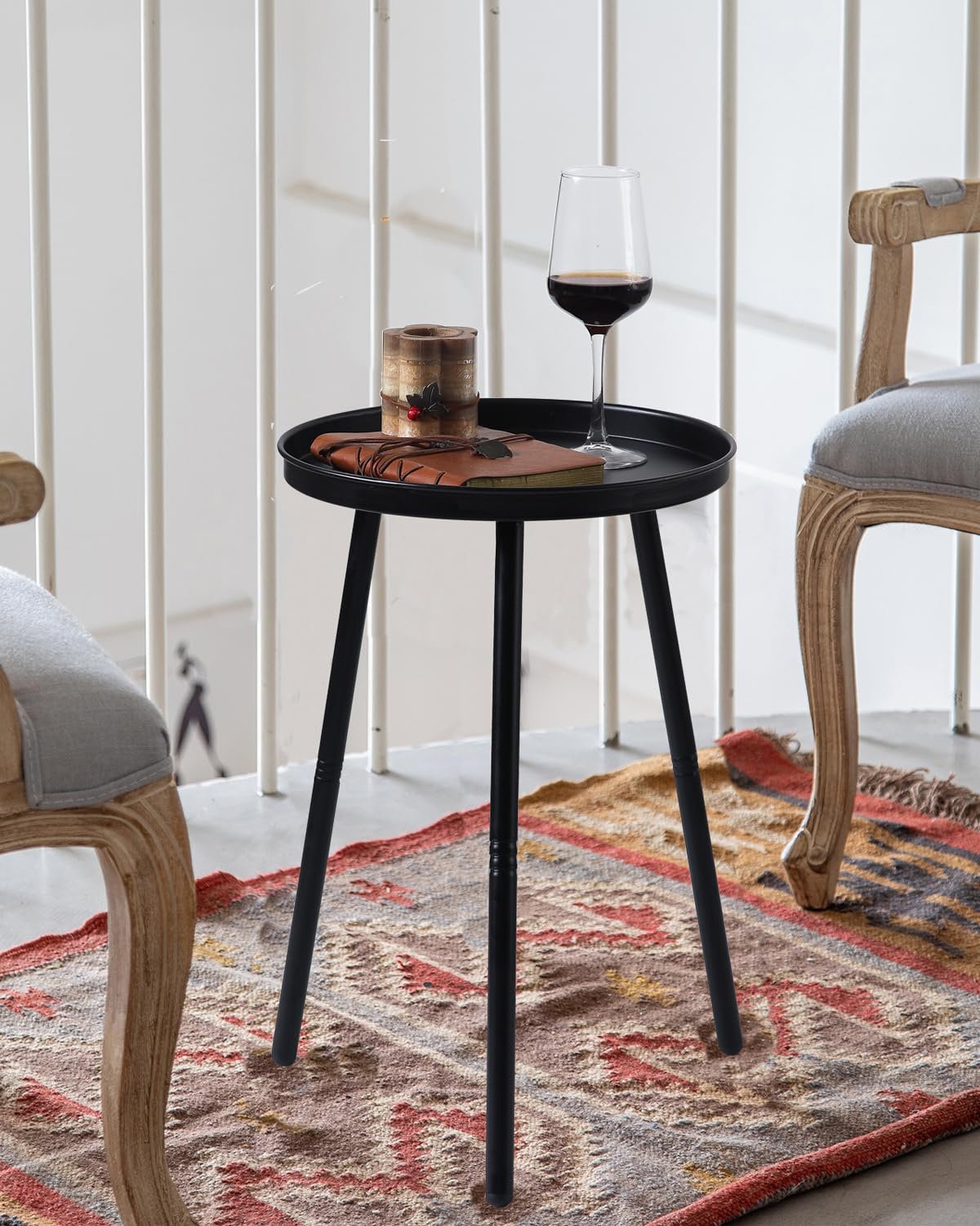 AOJEZOR Side Table: End Table for Indoor Use - Small Side Tables for Small Spaces All Matte Black with 3 Legged