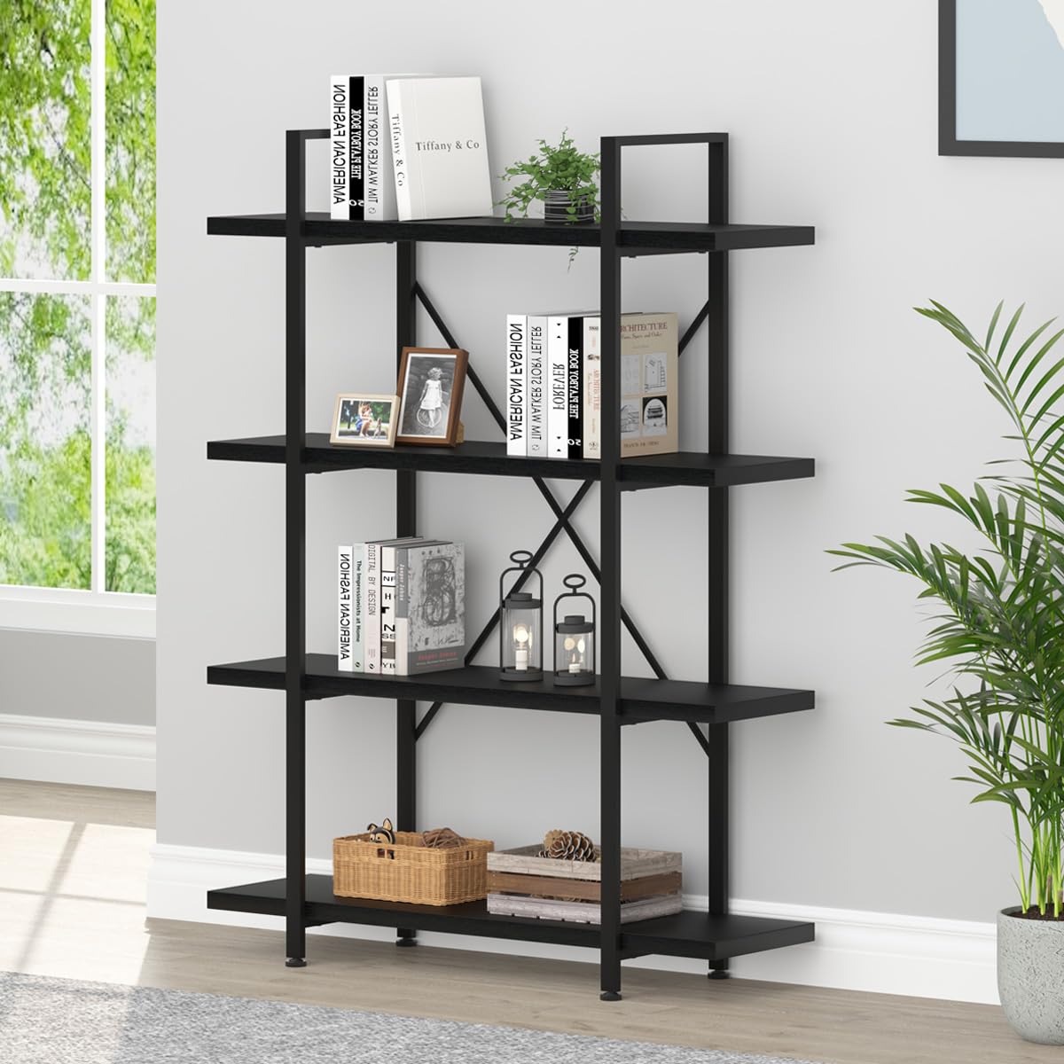 HSH Tall Bookcases and Book Shelves 6 Shelf, Metal Wooden Book Shelf and Storage Rack, Modern Etagere 6 Tier Bookshelf, Farmhouse Large Display Bookshelves for Bedroom Living Room Office, Rustic Oak