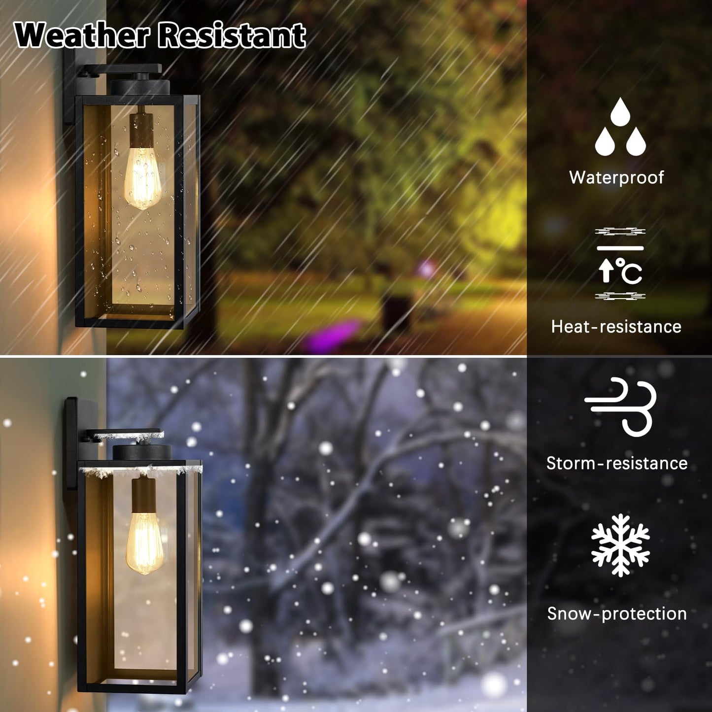 Outdoor Wall Light Fixtures, Exterior Waterproof Wall Lanterns, Porch Sconces Lighting with E26 Sockets & Glass Shades, Modern Matte Black Outside Lights for Patio Front Door Entryway Garage, 2-Pack