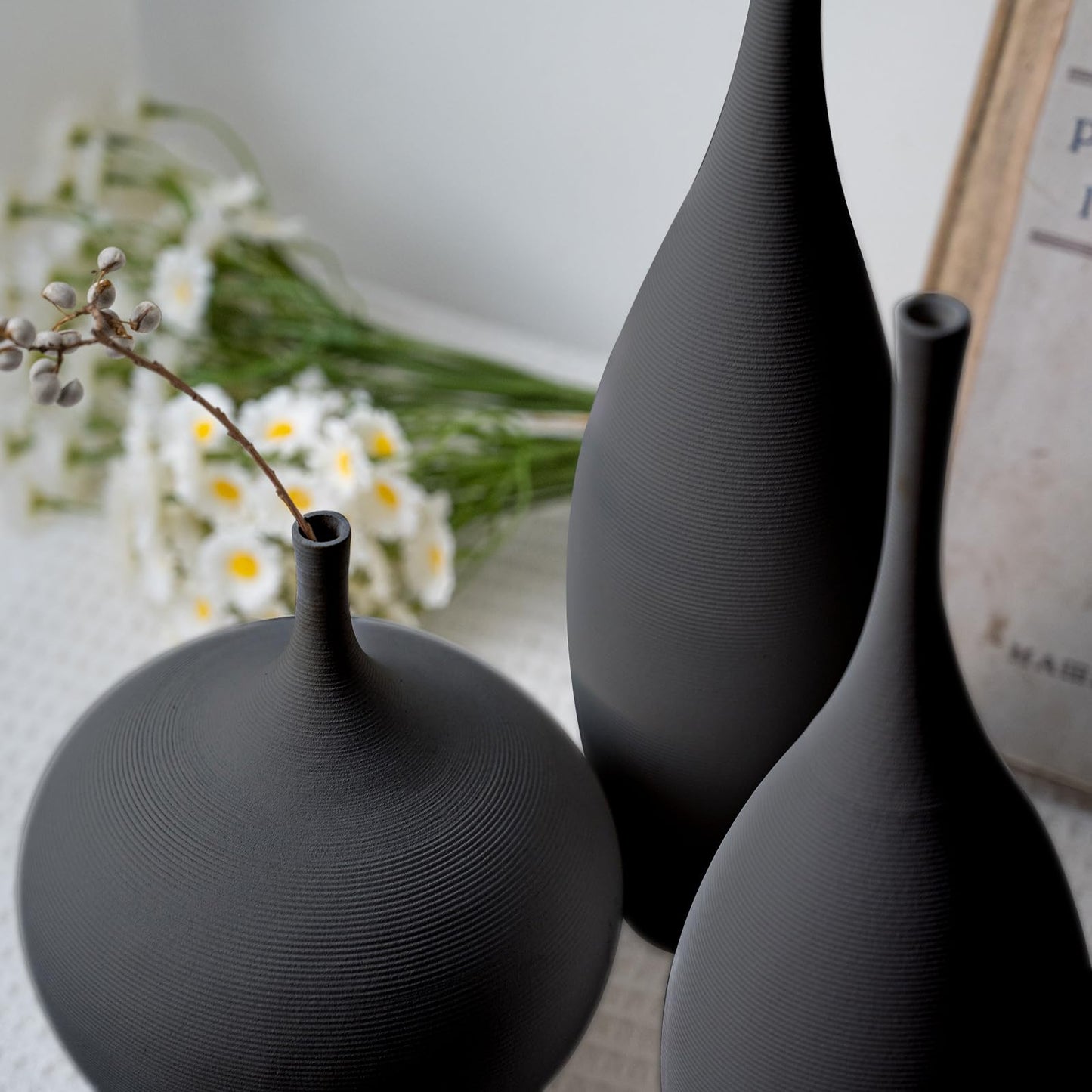 White Ceramic Vase Modern Boho Wabi-Sabi Flower Vase Set of 3 Decorative Aesthetic Vases for Centerpieces Pampas Matte Minimalist Vases for Living Room Table Shelf Home Decor Gift