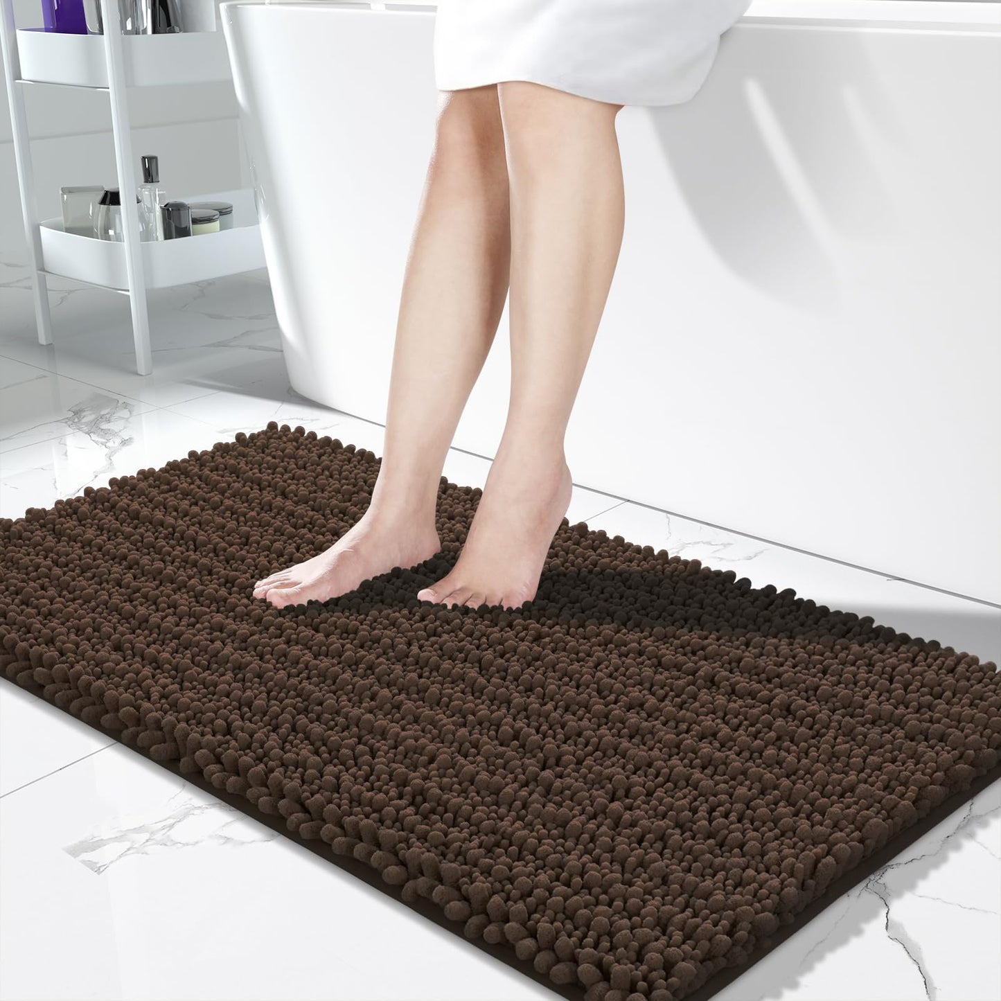 Yimobra Bathroom Rugs Non Slip Washable 32x20 Inch - Ultra Soft Absorbent Chenille Bath Mat, Quick Dry Shaggy Floor Carpet for Tub Shower