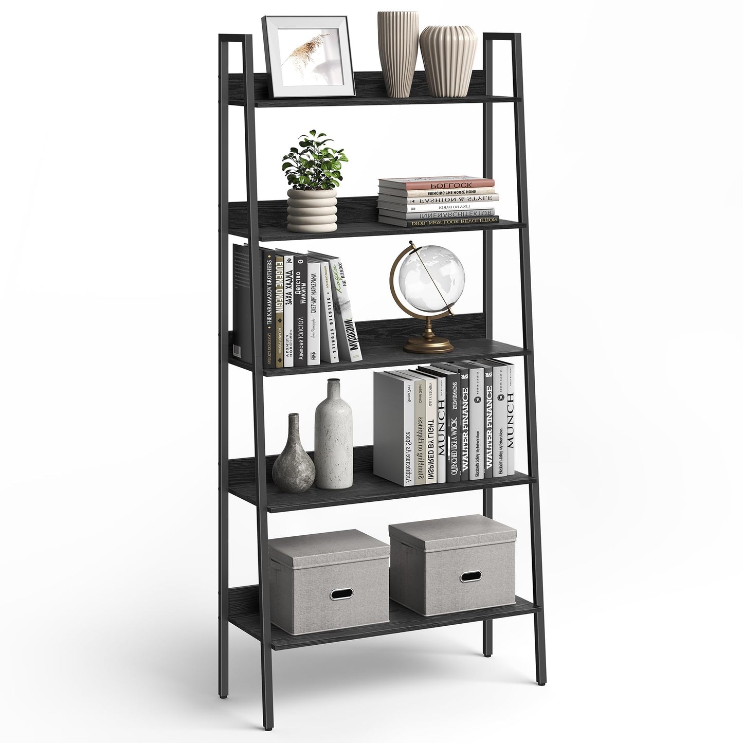 VASAGLE Ladder Shelf, 5-Tier Bookshelf, Storage Rack, Bookcase with Steel Frame, for Living Room, Home Office