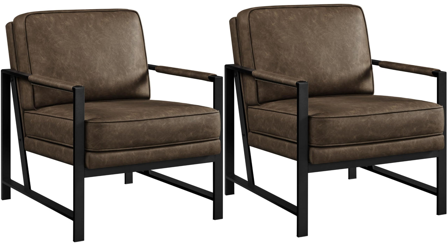 Yaheetech PU Leather Armchairs, Retro Leisure Accent Chair with Extra Soft Padded and Cushion