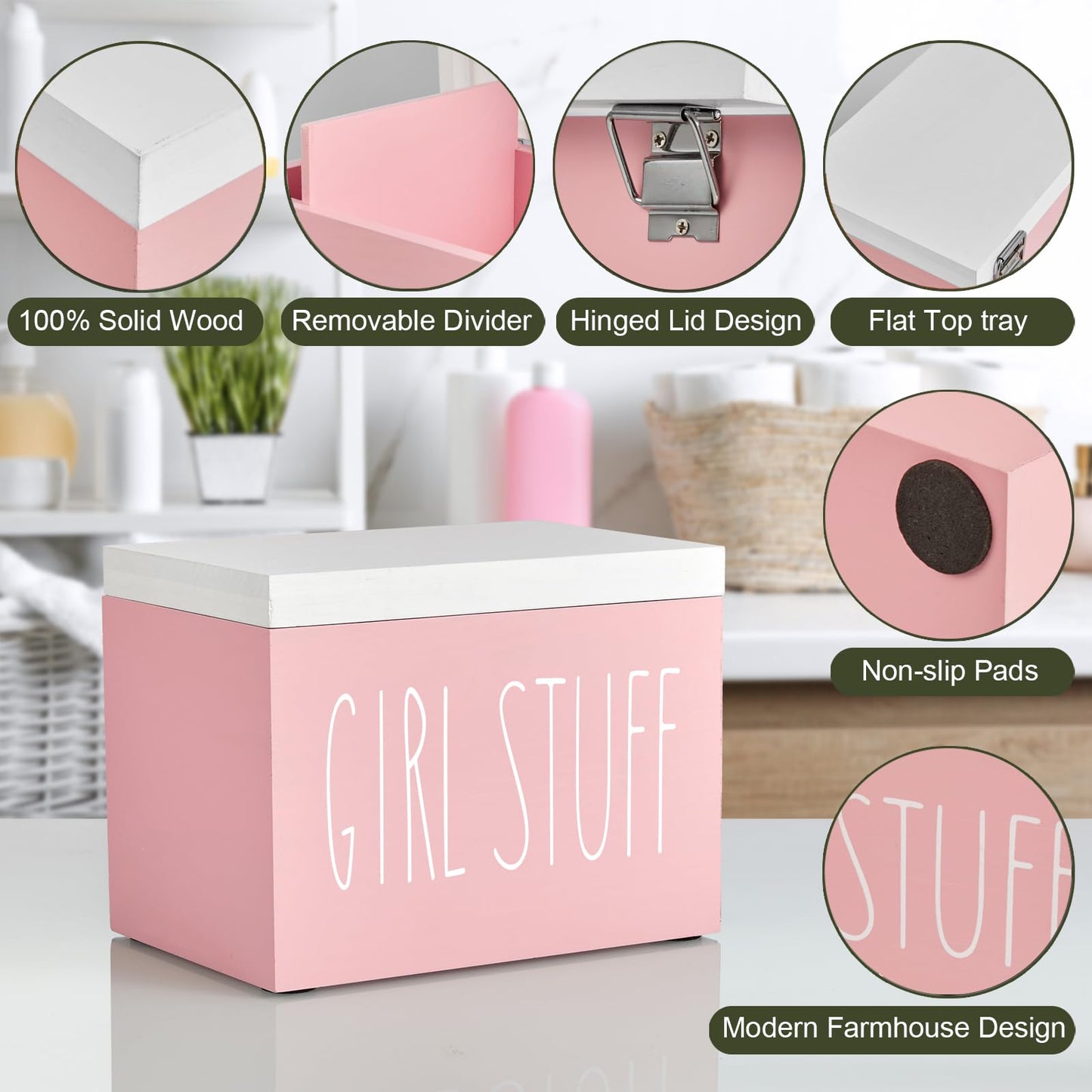 DRASTAR Tampon Holder for Bathroom, Feminine Product Organizer, Pad Organize Case with hinged lid, Shark Week Tampon Storage, Lady Stuff Box for Bathroom Accessories