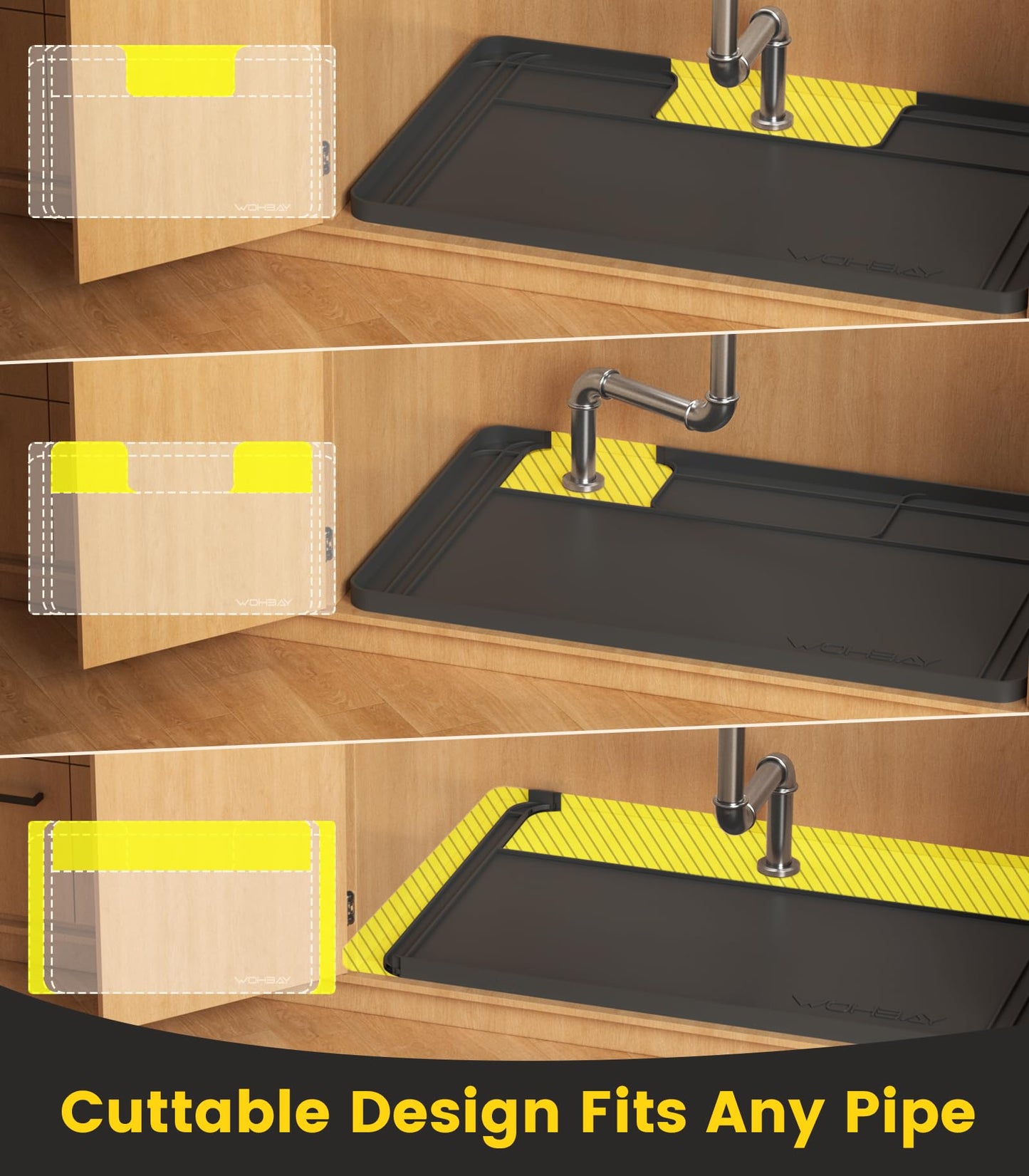 Under Sink Mats for Kitchen Waterproof, 34" X 22" Or Smaller Cut to Fit Under Sink Drip Tray for Kitchen Bathroom Cabinets