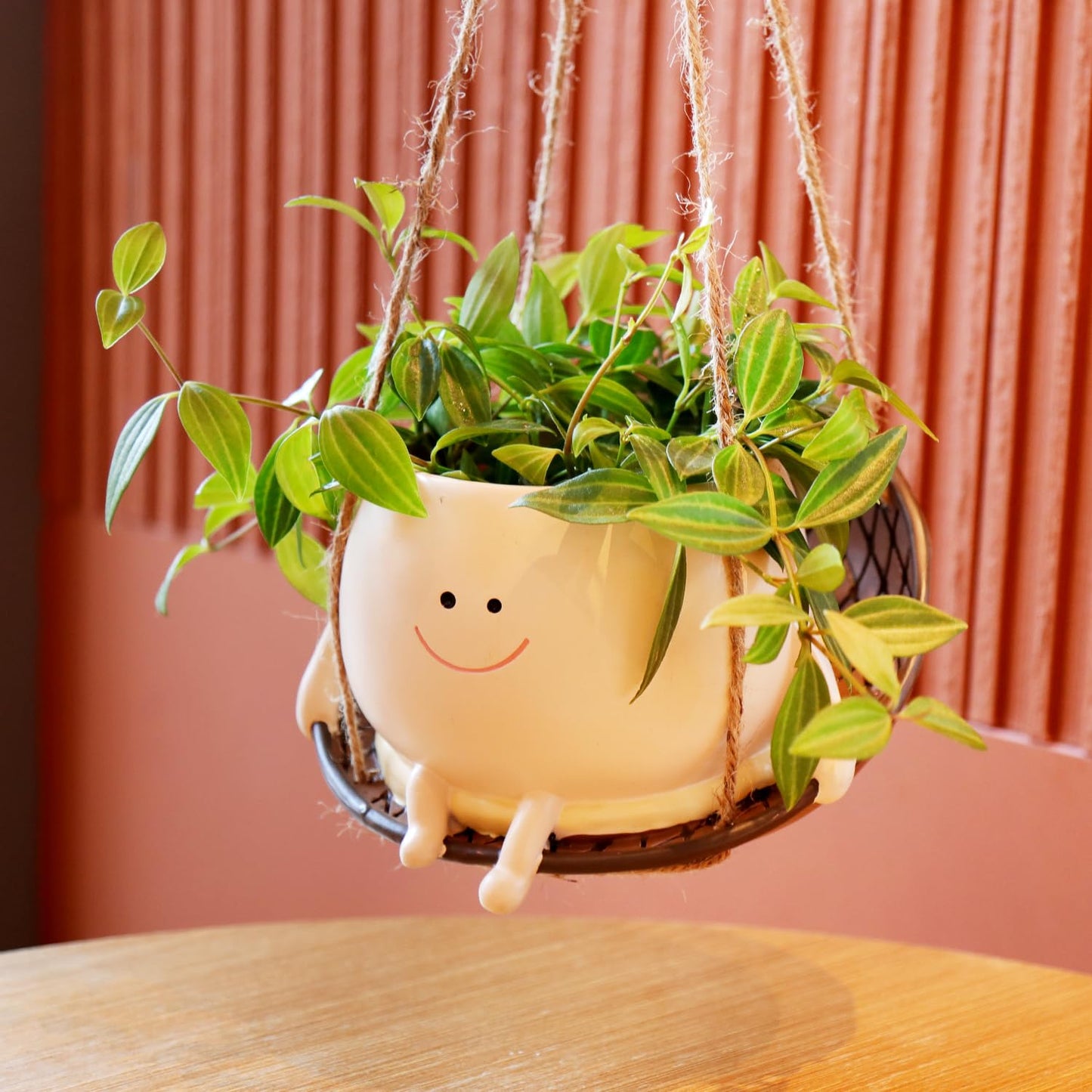 Hanging Swing Chair Planter Pot Smile Face Plant Pot for Indoor Outdoor Plants Cute Head Flower Pots for Succulent String of Pearls Unique Gift on Mother's Day, Birthday, Christmas
