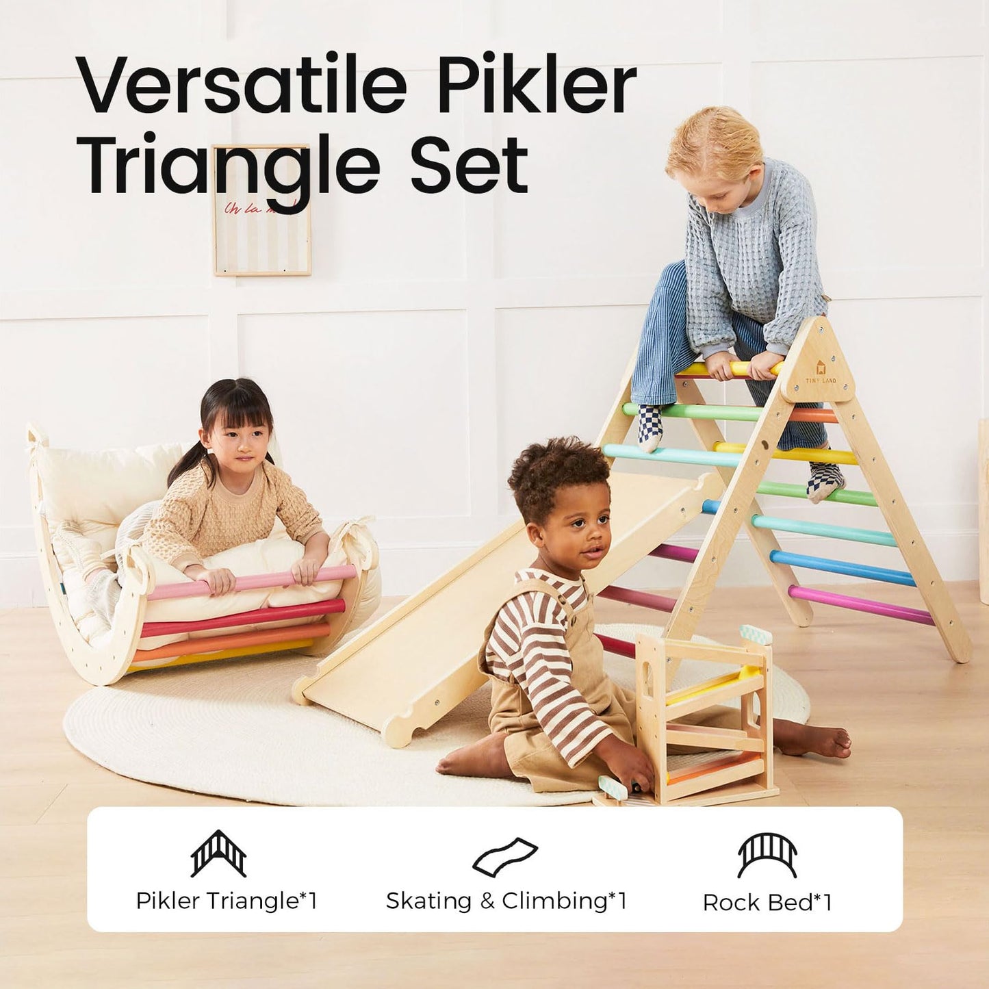 7-in-1 Foldable Pikler Triangle Climbing Toys Set for Kids,Baby Indoor Playground Wooden Montessori Climbing Set for Toddler (Natural)