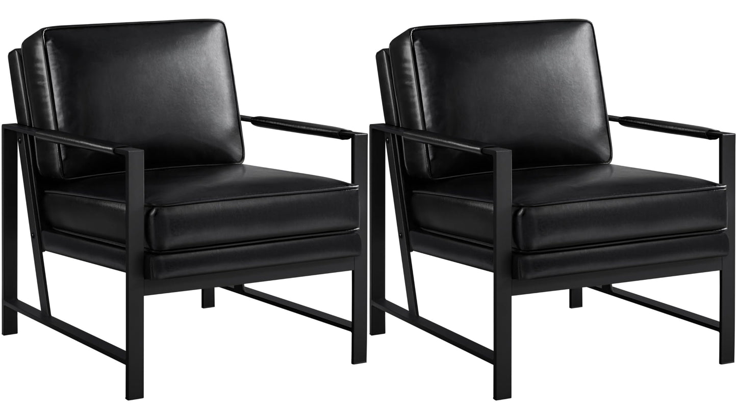 Yaheetech PU Leather Armchairs, Retro Leisure Accent Chair with Extra Soft Padded and Cushion
