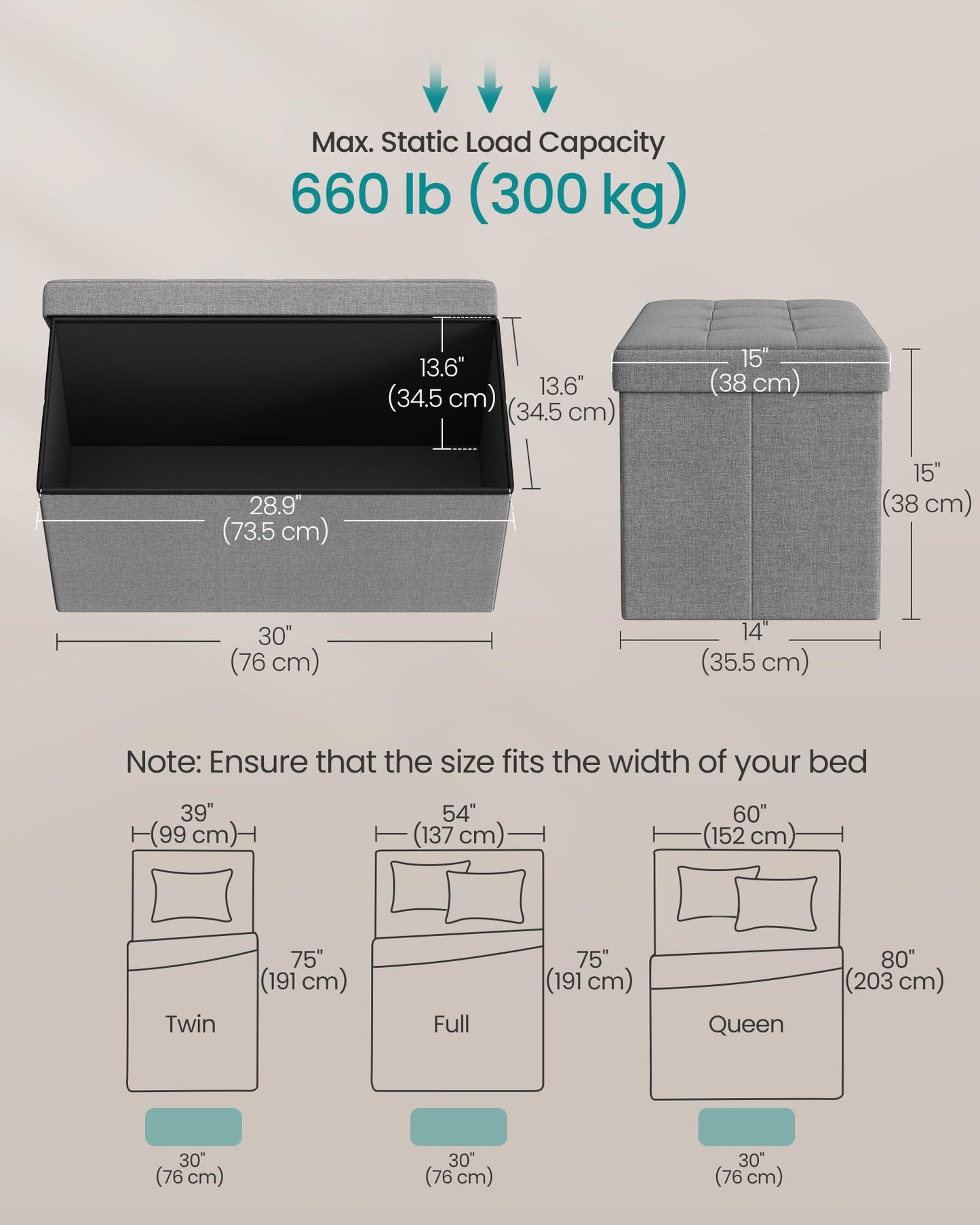 SONGMICS MAZIE Collection - 43 Inches Folding Storage Ottoman Bench, Ottoman Foot Rest, End of Bed Bench, Storage Chest, Load 660 lb, for Living Room, Bedroom, Entryway, Midnight Blue ULSF77IN