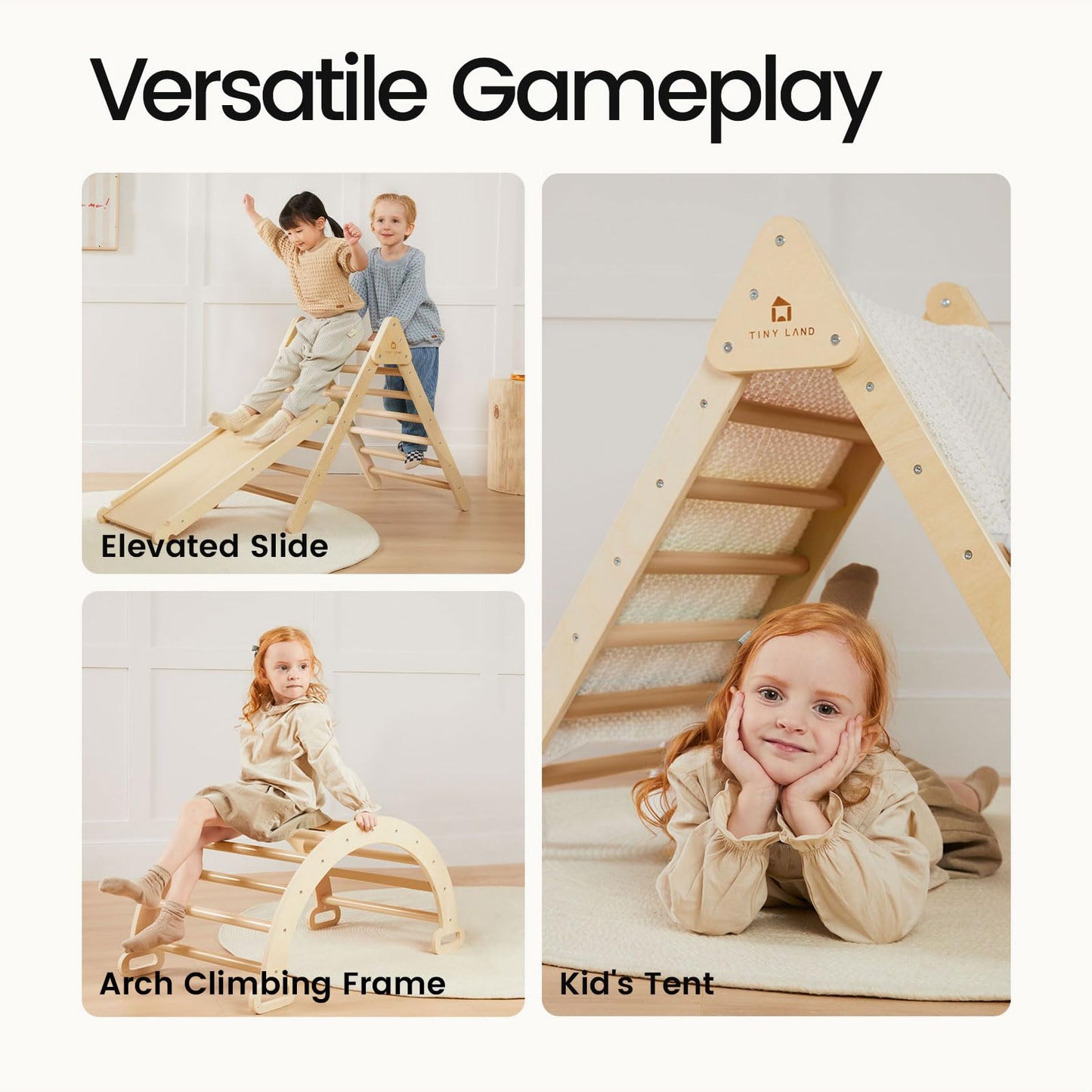 7-in-1 Foldable Pikler Triangle Climbing Toys Set for Kids,Baby Indoor Playground Wooden Montessori Climbing Set for Toddler (Natural)