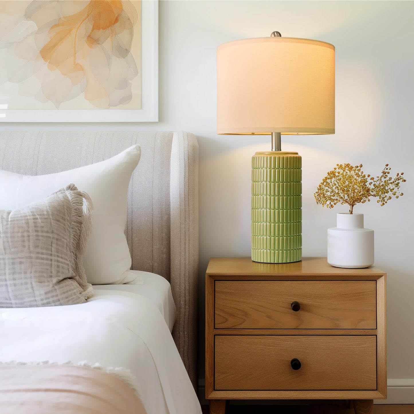 PoKat 23" Modern Ceramic Table Lamp Set of 2 for Living Room White Desk Lamps for Bedroom Farmhouse Bedside Nightstand Bedside Lamp End Table Lamps Beige