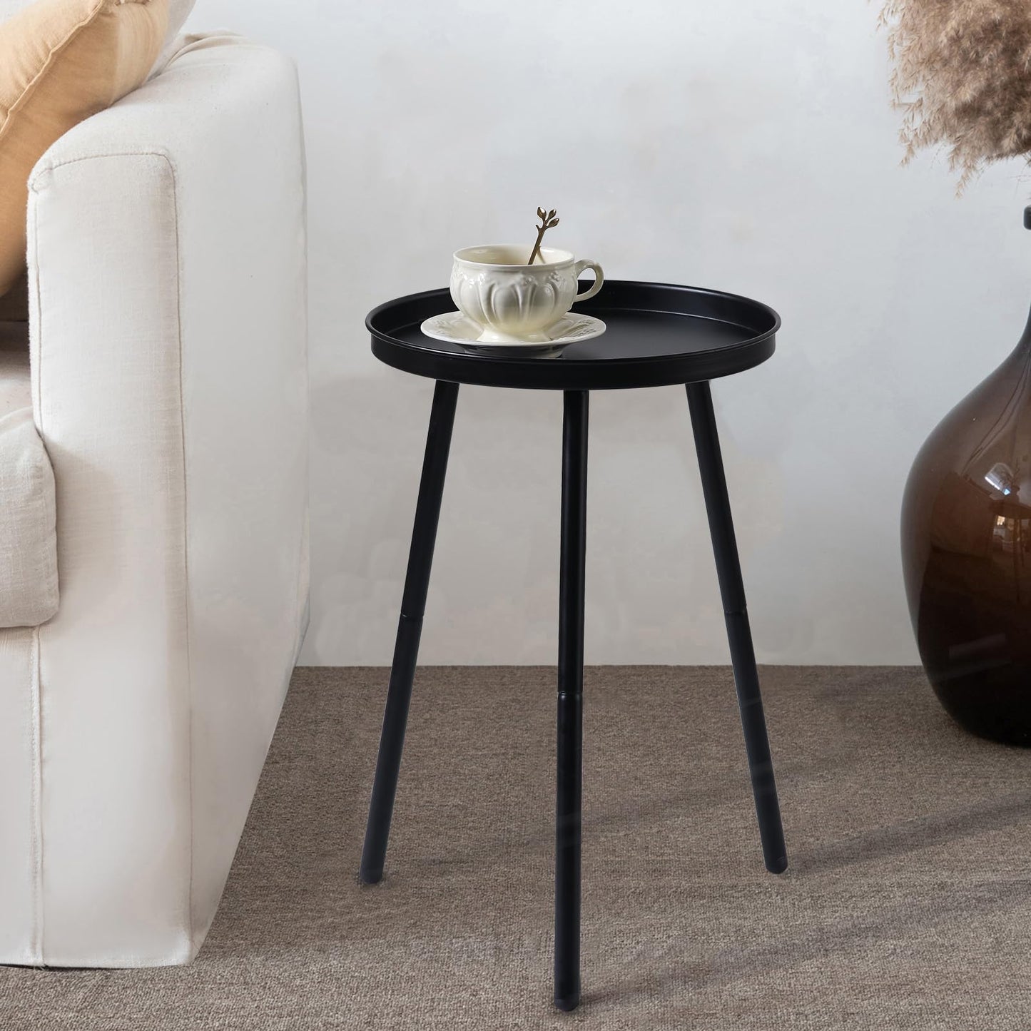 AOJEZOR Side Table: End Table for Indoor Use - Small Side Tables for Small Spaces All Matte Black with 3 Legged
