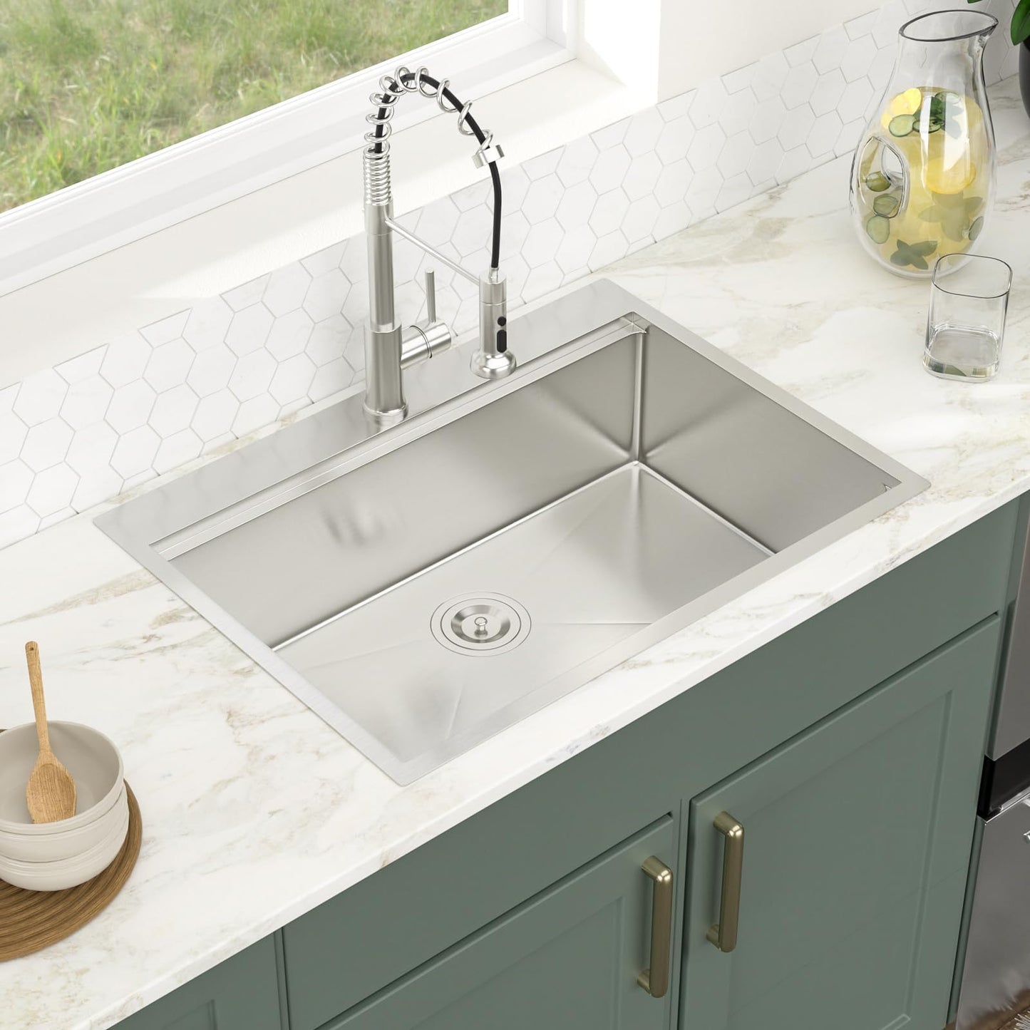 Logmey 33x22 Drop In Kitchen Sink Workstation Black Kitchen Sink SUS304 16 Gauge Stainless Steel Single Bowl Top Mount Gunmetal Black Stainless Steel Sinks