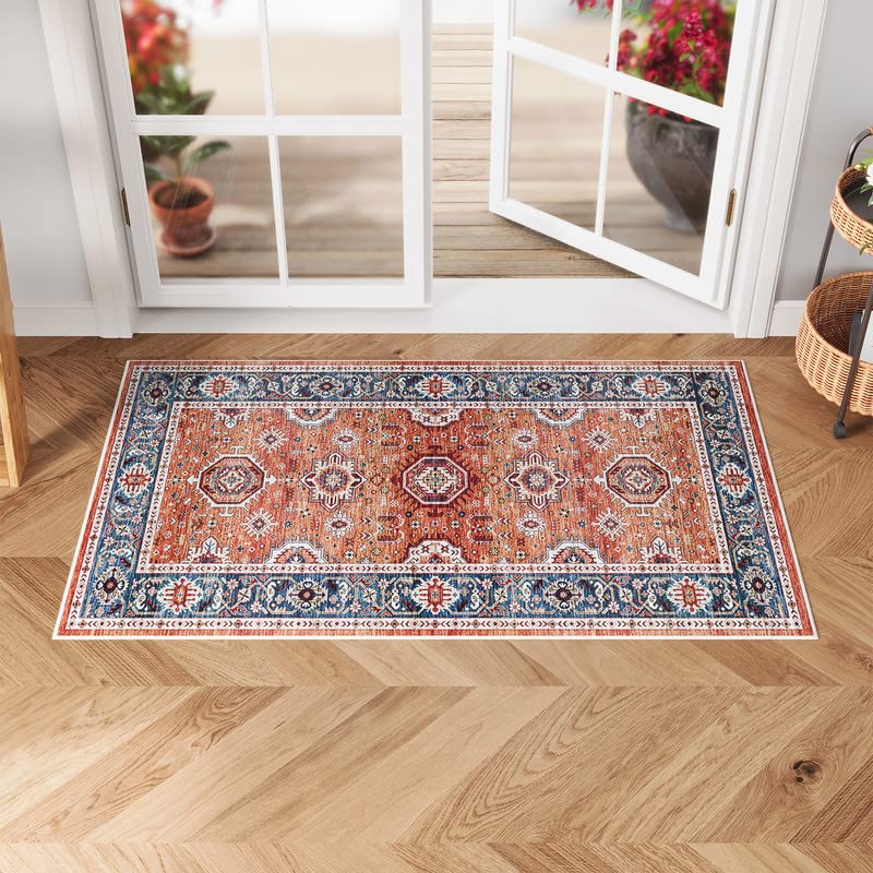 Dripex Vintage Runner Rug-2x8 Washable Distressed Hallway Runner Oriental Medallion Carpet Non-Slip Stain-Resistant Kitchen Mat Foldable Thin Accent Rug for Entrance Living Room Bedroom