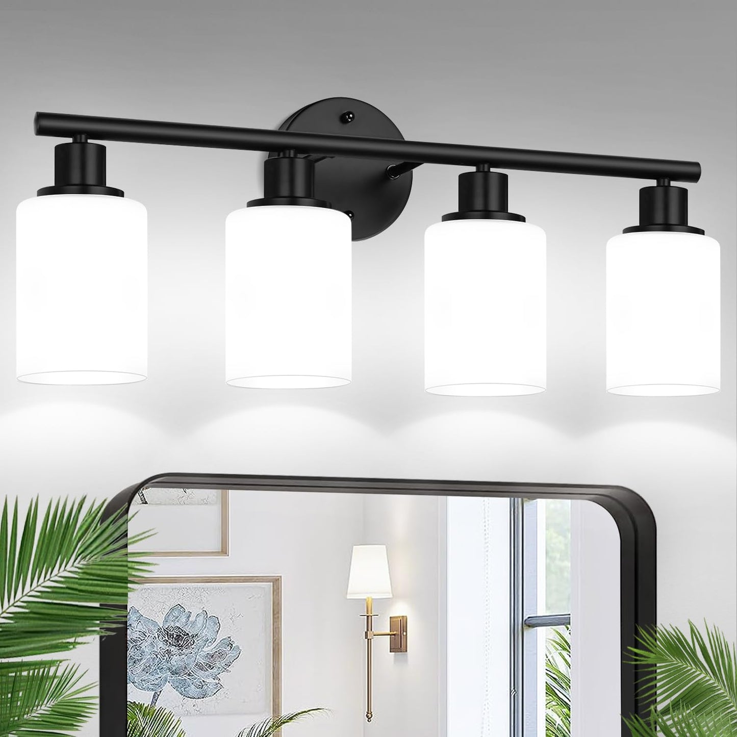 3-Light Bathroom Light Fixtures, Black Modern Vanity Lights with Clear Glass Shade, Bathroom Wall Lamp