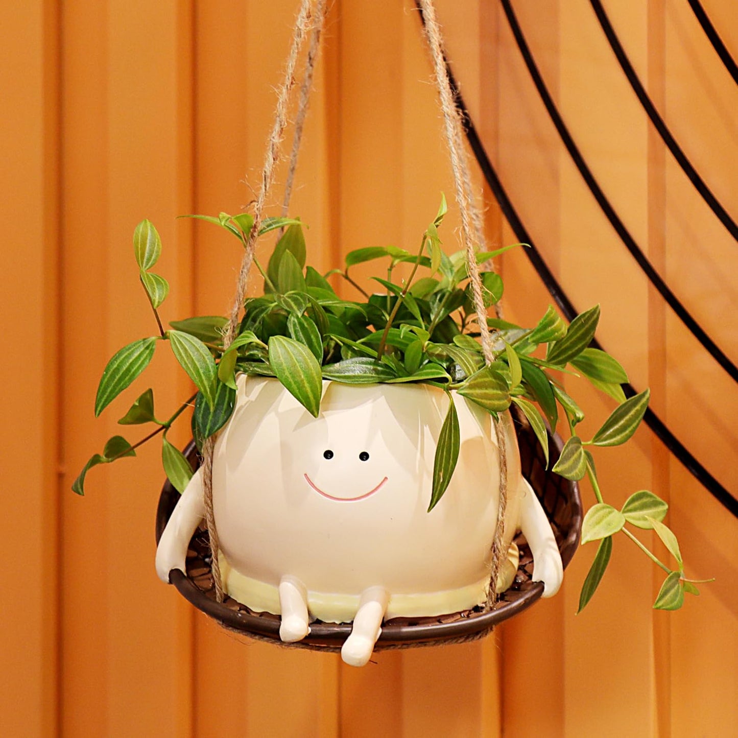 Hanging Swing Chair Planter Pot Smile Face Plant Pot for Indoor Outdoor Plants Cute Head Flower Pots for Succulent String of Pearls Unique Gift on Mother's Day, Birthday, Christmas